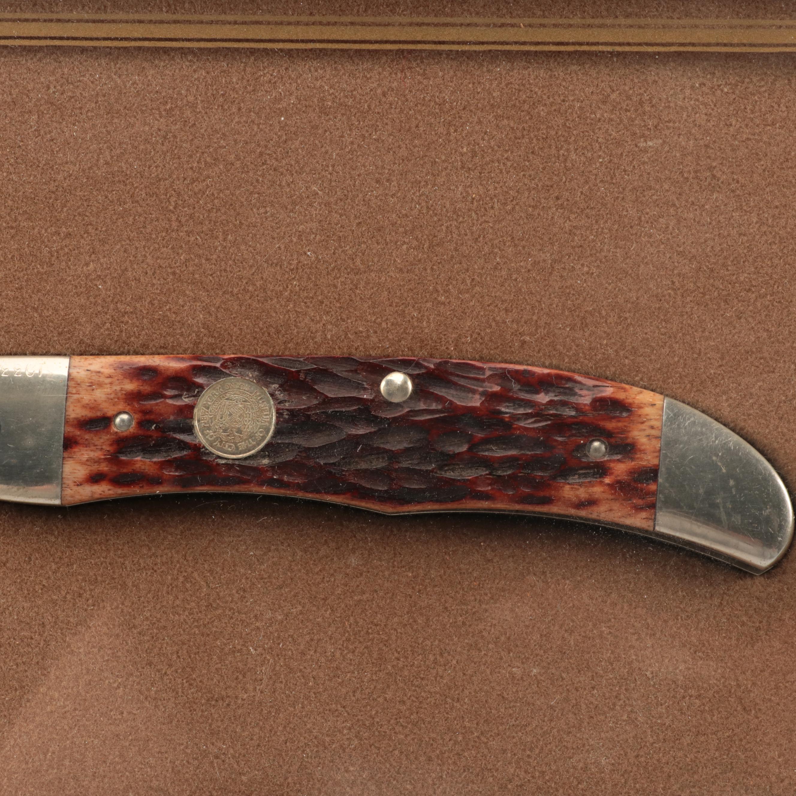 Schrade Statue of Liberty Antler Handled Folding Knife