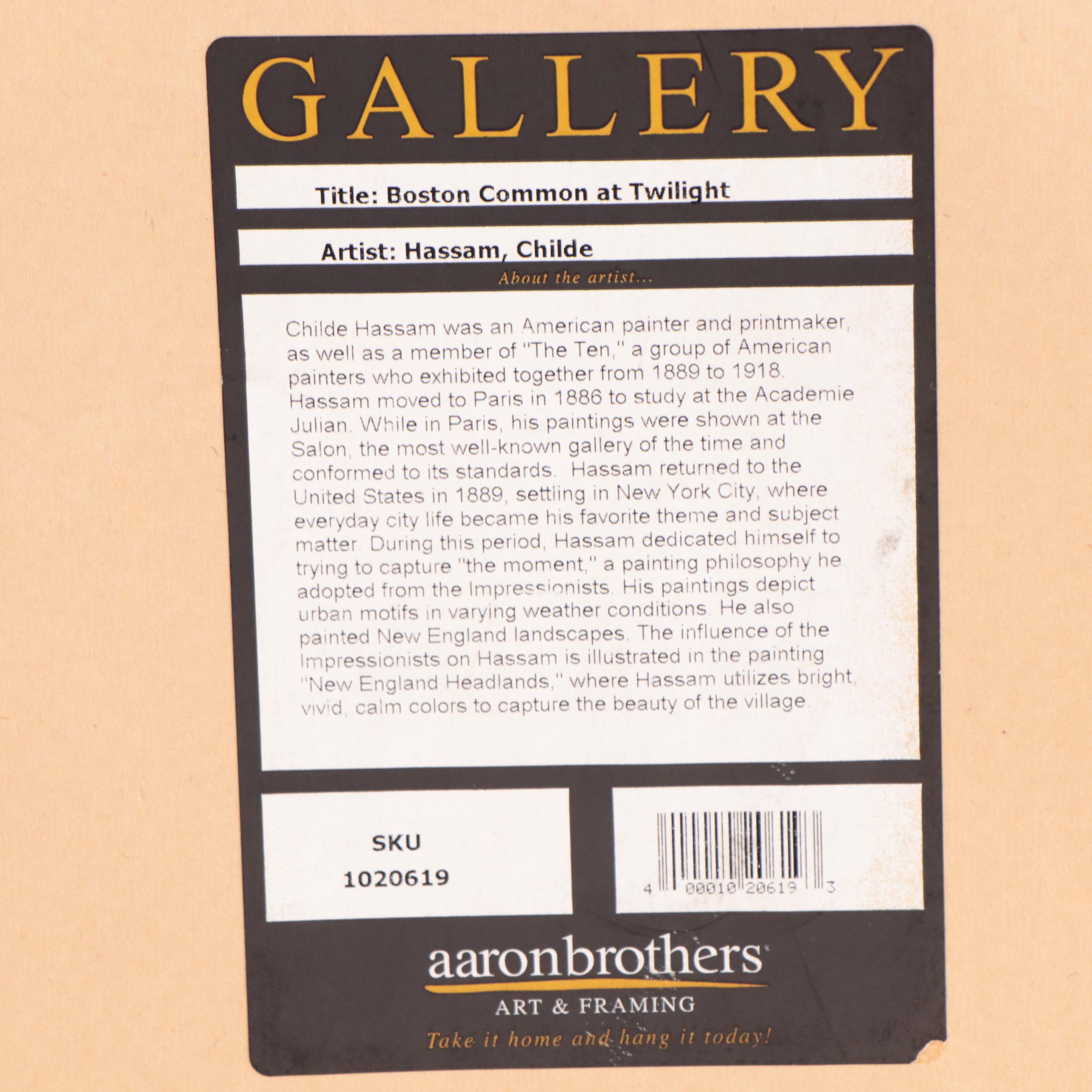 Offset Lithograph After Childe Hassam "Boston Common at Twilight"