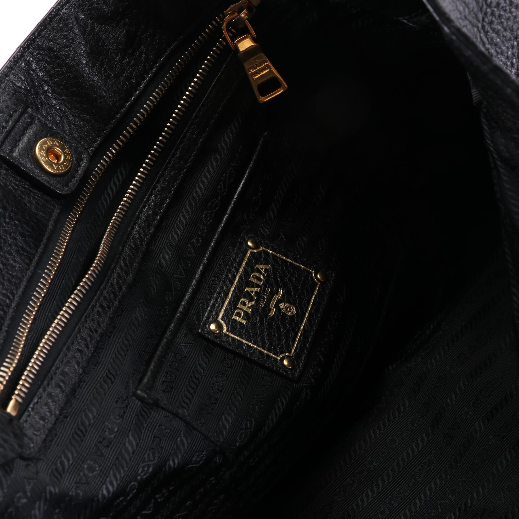 Prada Two-Way Tote Bag in Black Grained Leather