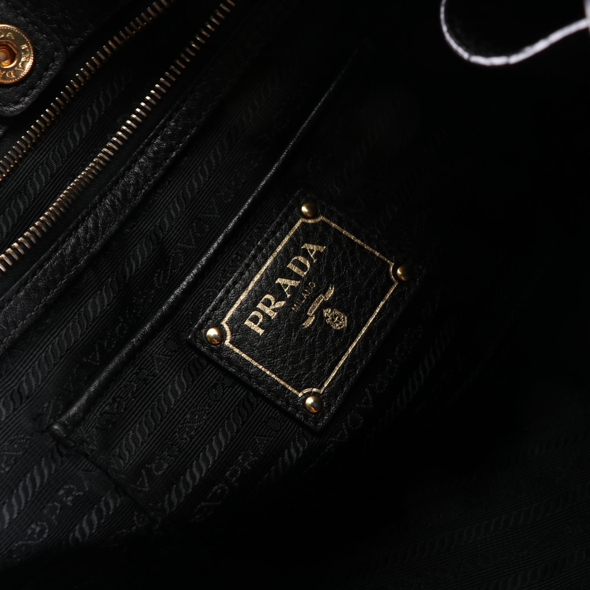 Prada Two-Way Tote Bag in Black Grained Leather