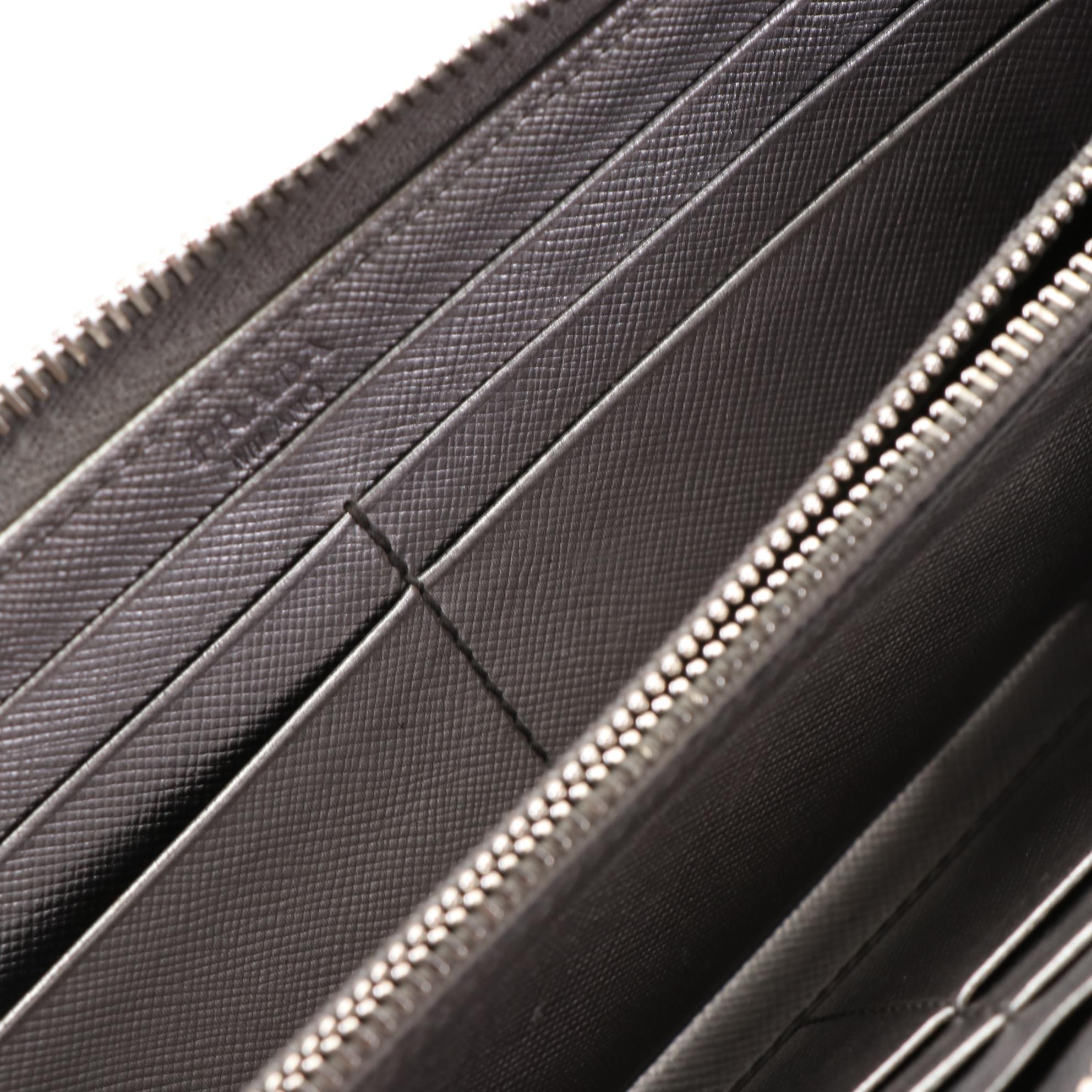 Prada Long Zipper Wallet in Metallic Silver Saffiano Leather