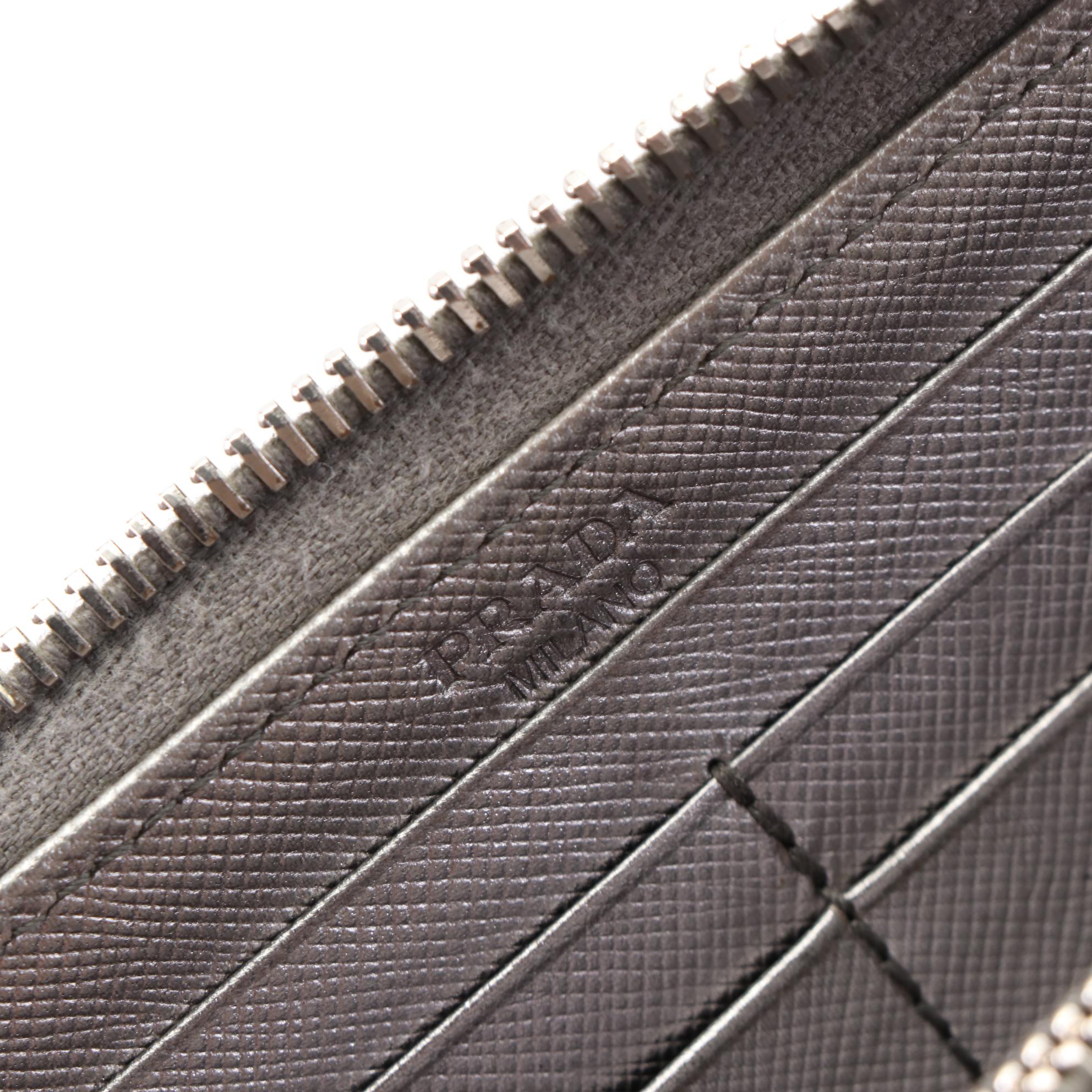 Prada Long Zipper Wallet in Metallic Silver Saffiano Leather
