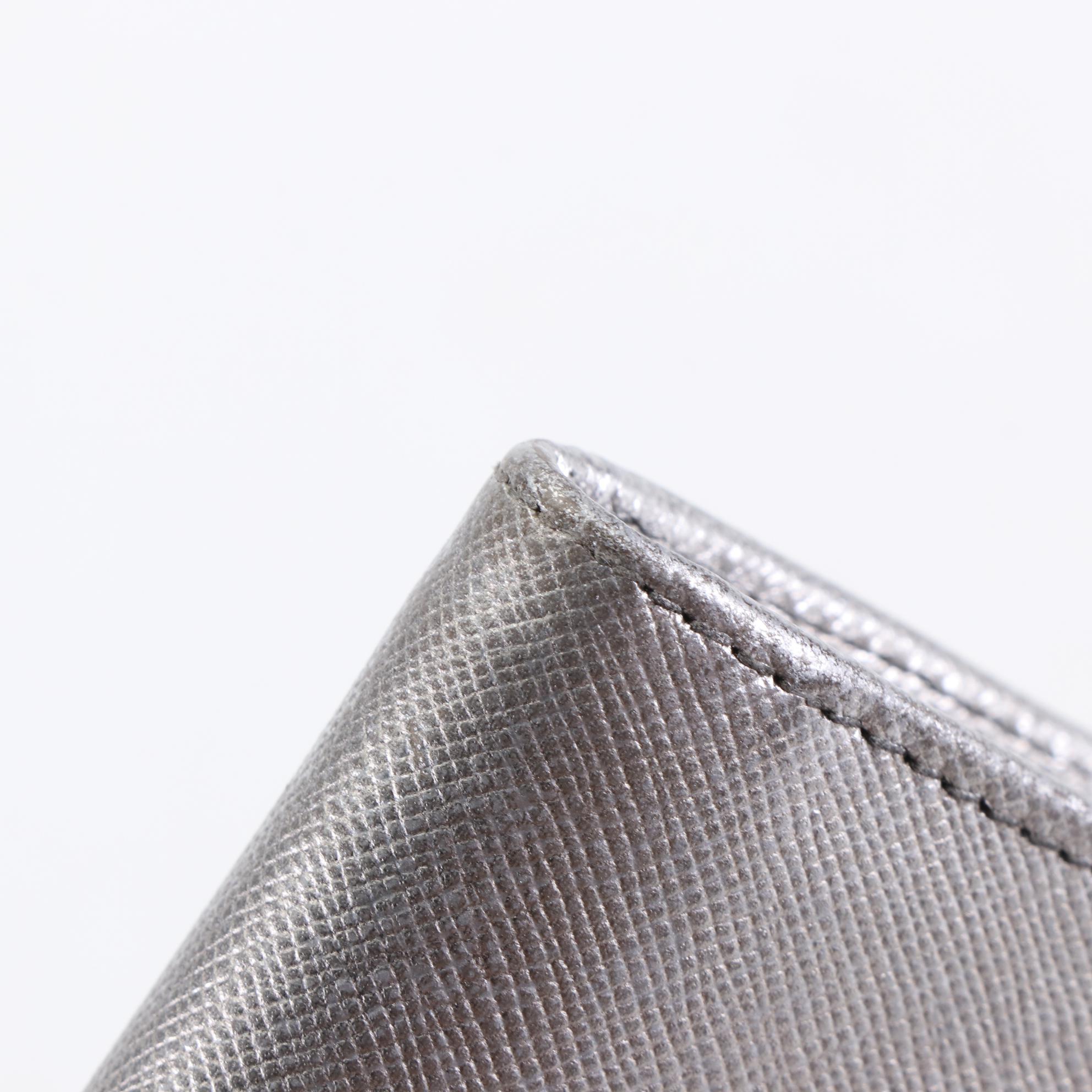 Prada Long Zipper Wallet in Metallic Silver Saffiano Leather