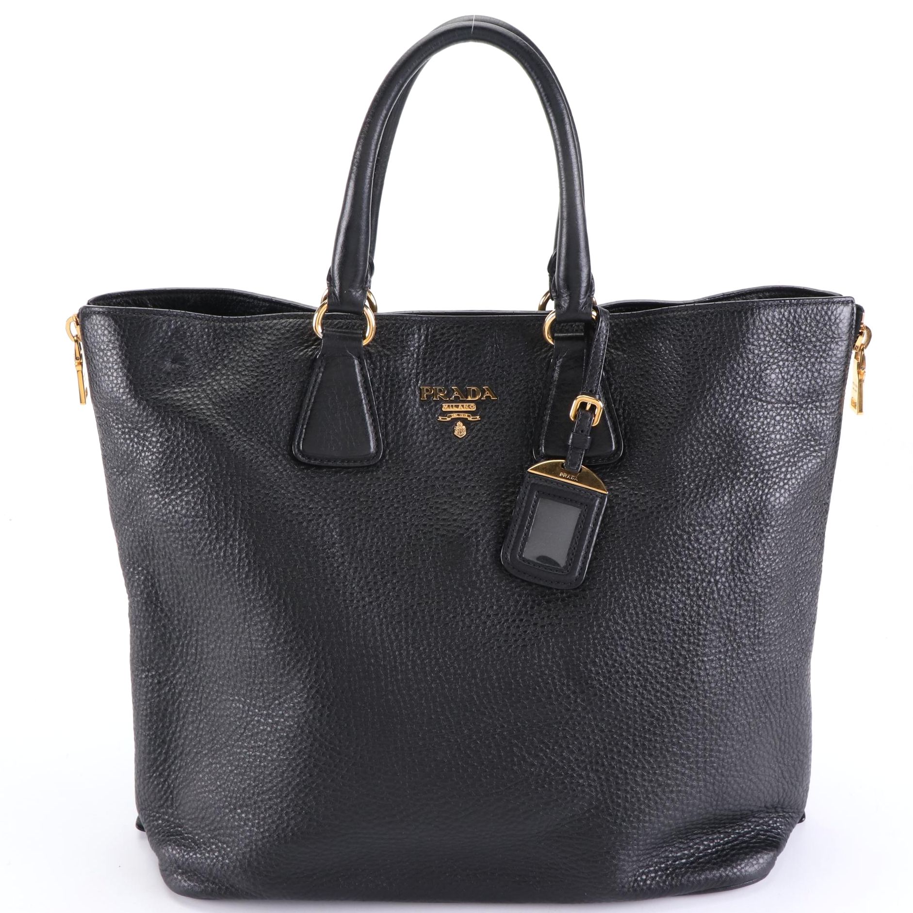 Prada Two-Way Tote Bag in Black Grained Leather