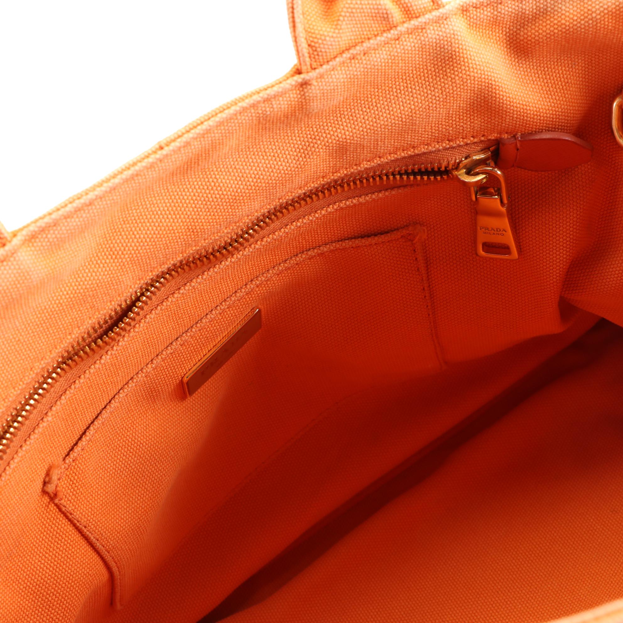 Prada Canapa Tote in Orange Canvas with Rhinestone Embellishments