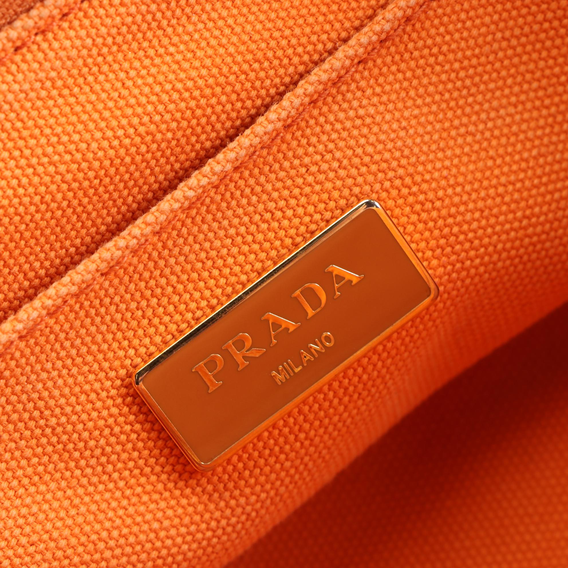 Prada Canapa Tote in Orange Canvas with Rhinestone Embellishments