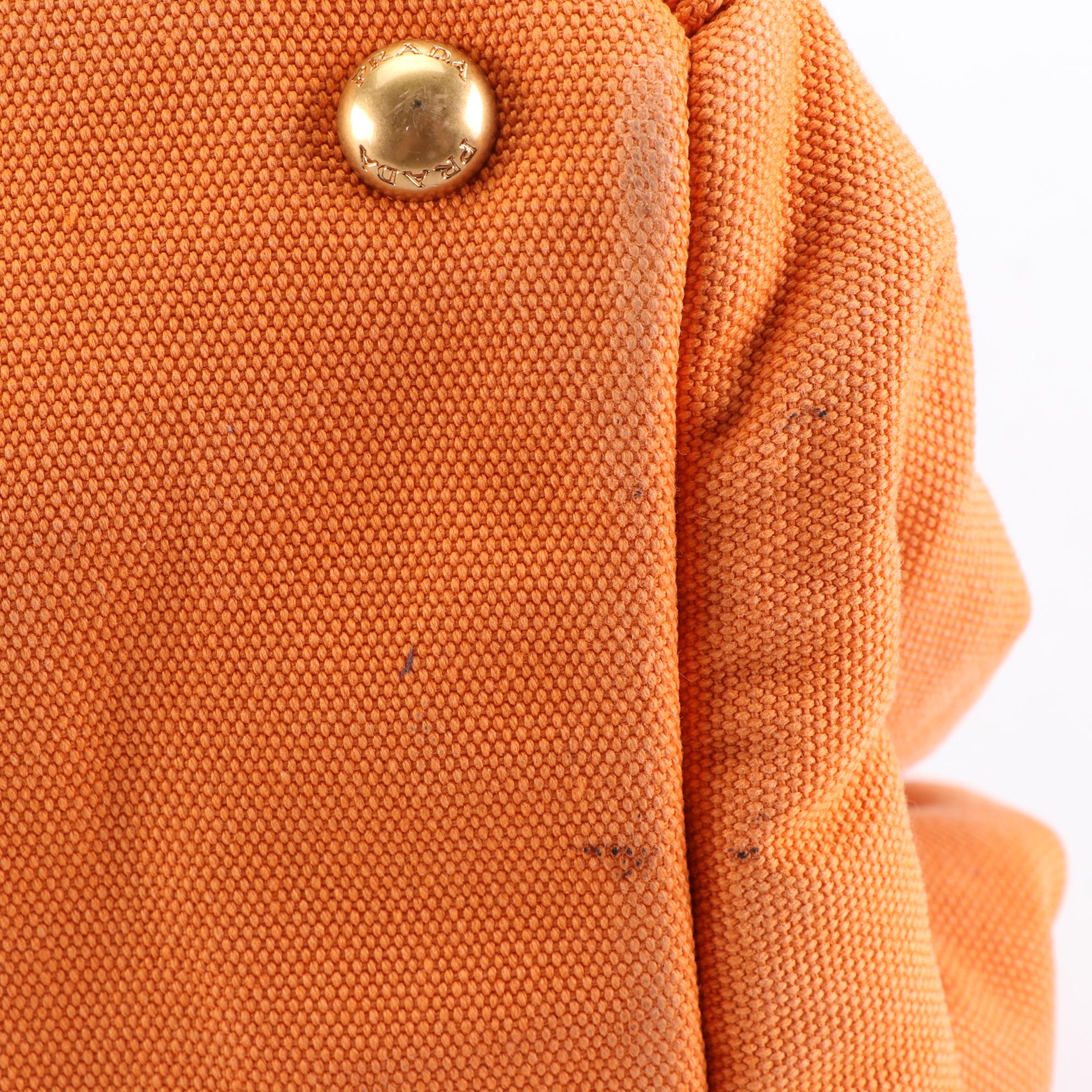 Prada Canapa Tote in Orange Canvas with Rhinestone Embellishments