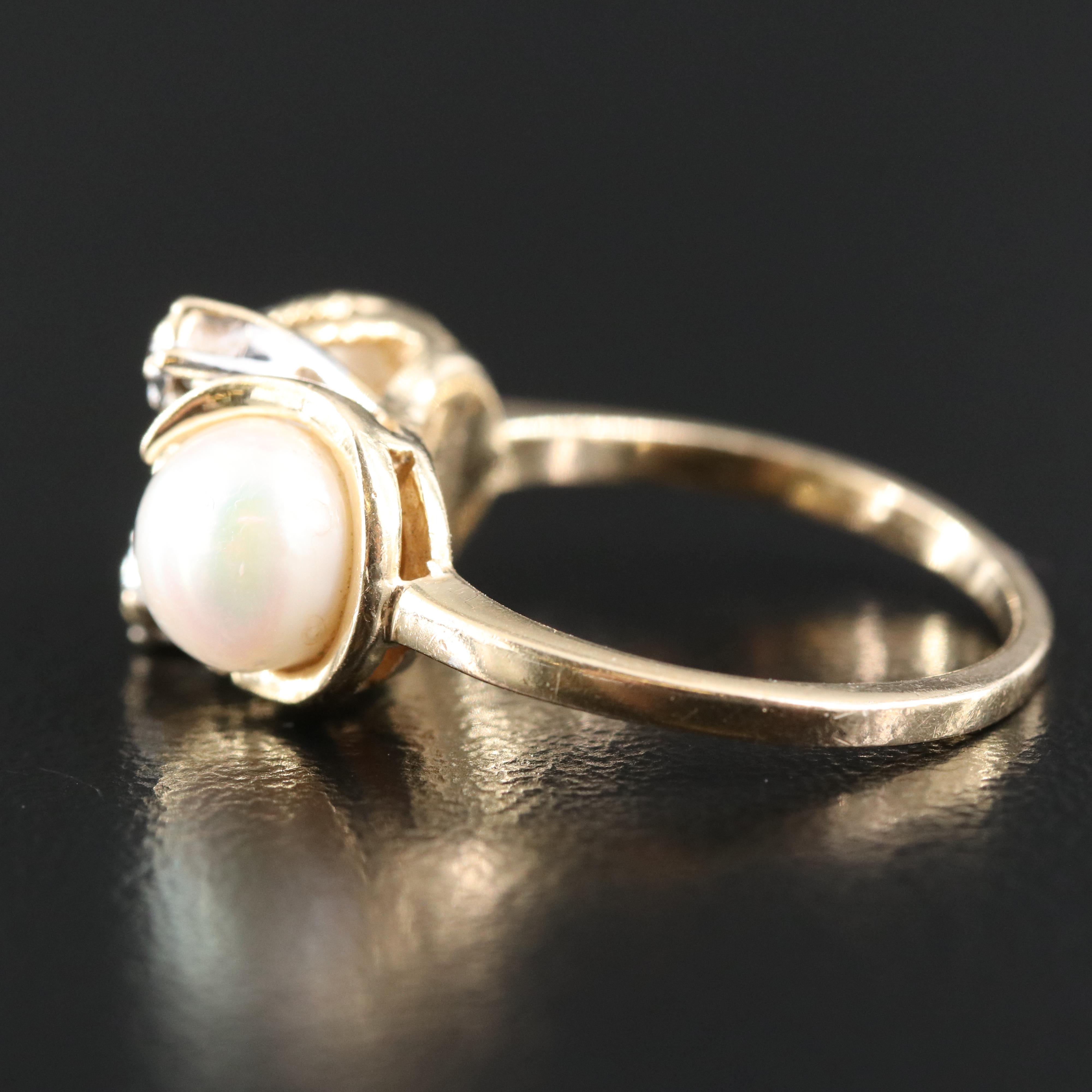 14K Pearl and Diamond Ring