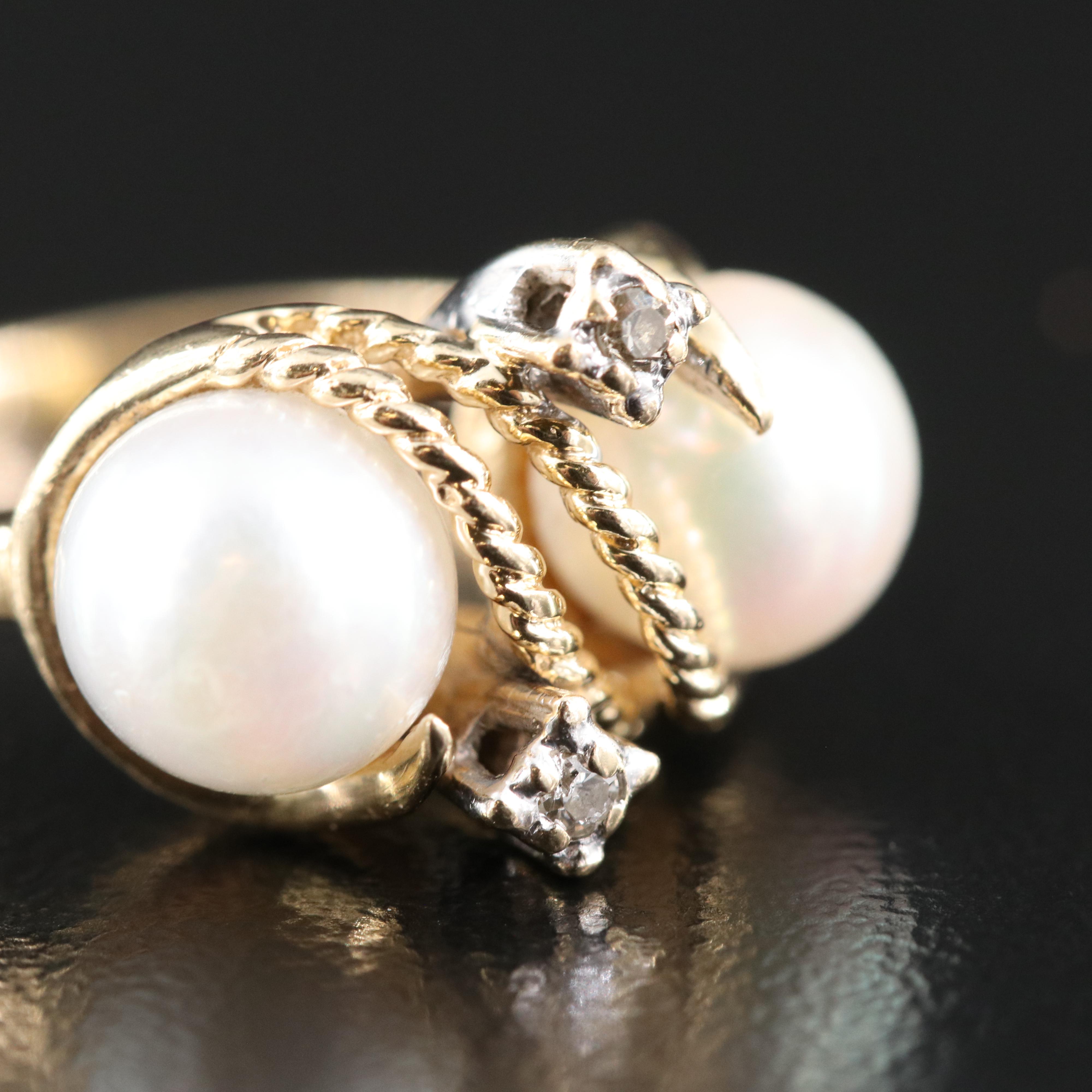 14K Pearl and Diamond Ring