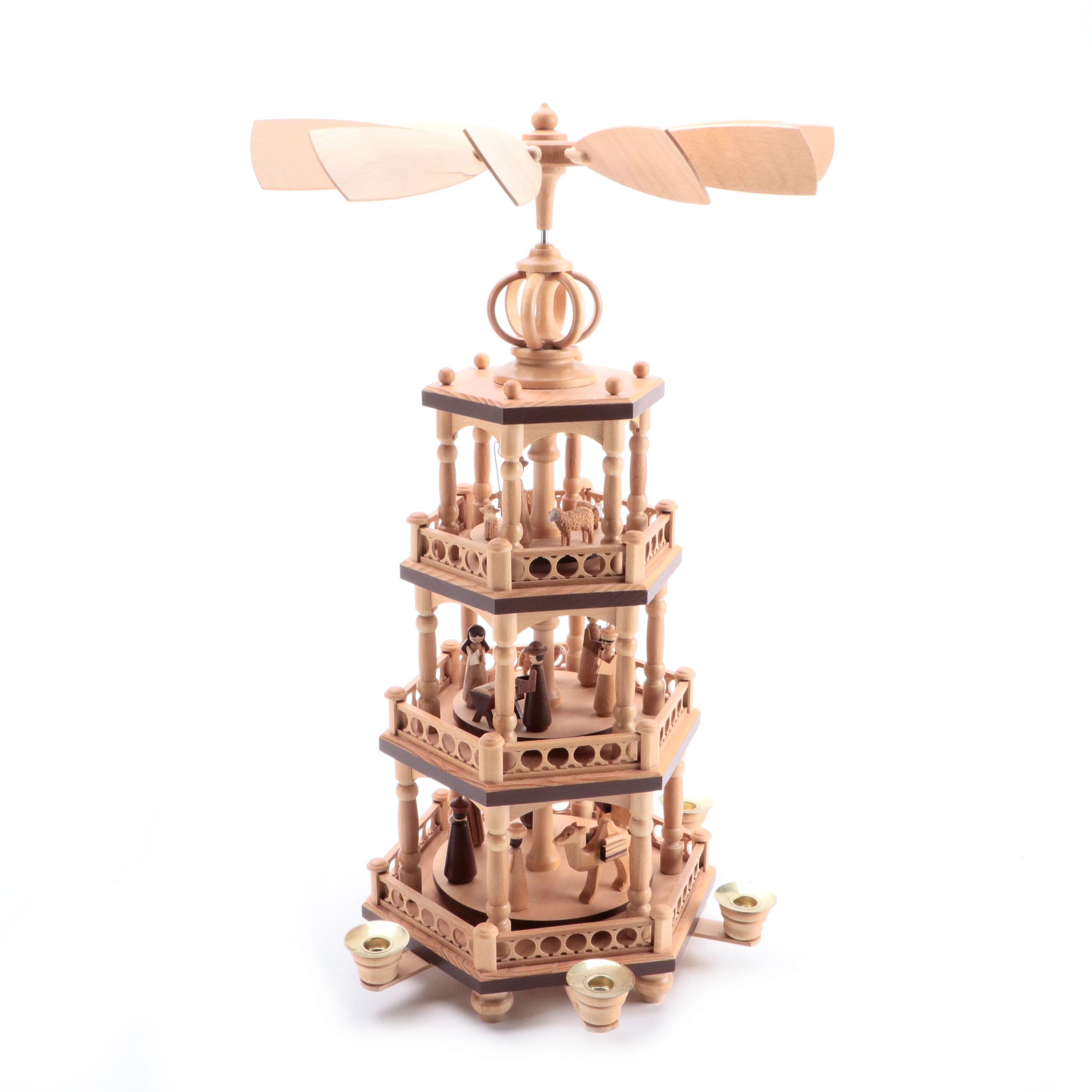 German Muller Seiffener Wooden Tiered Christmas Nativity Pyramid