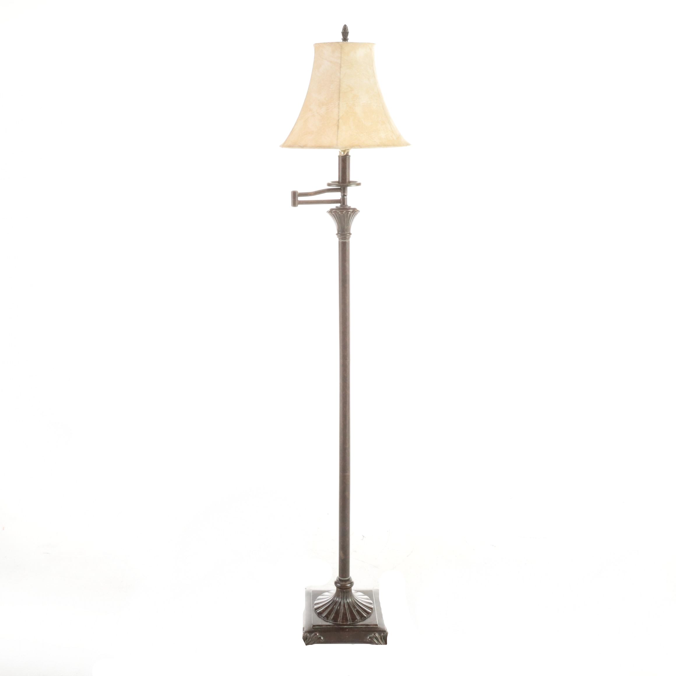 Patinated Metal and Molded Composite Swing-Arm Floor Lamp