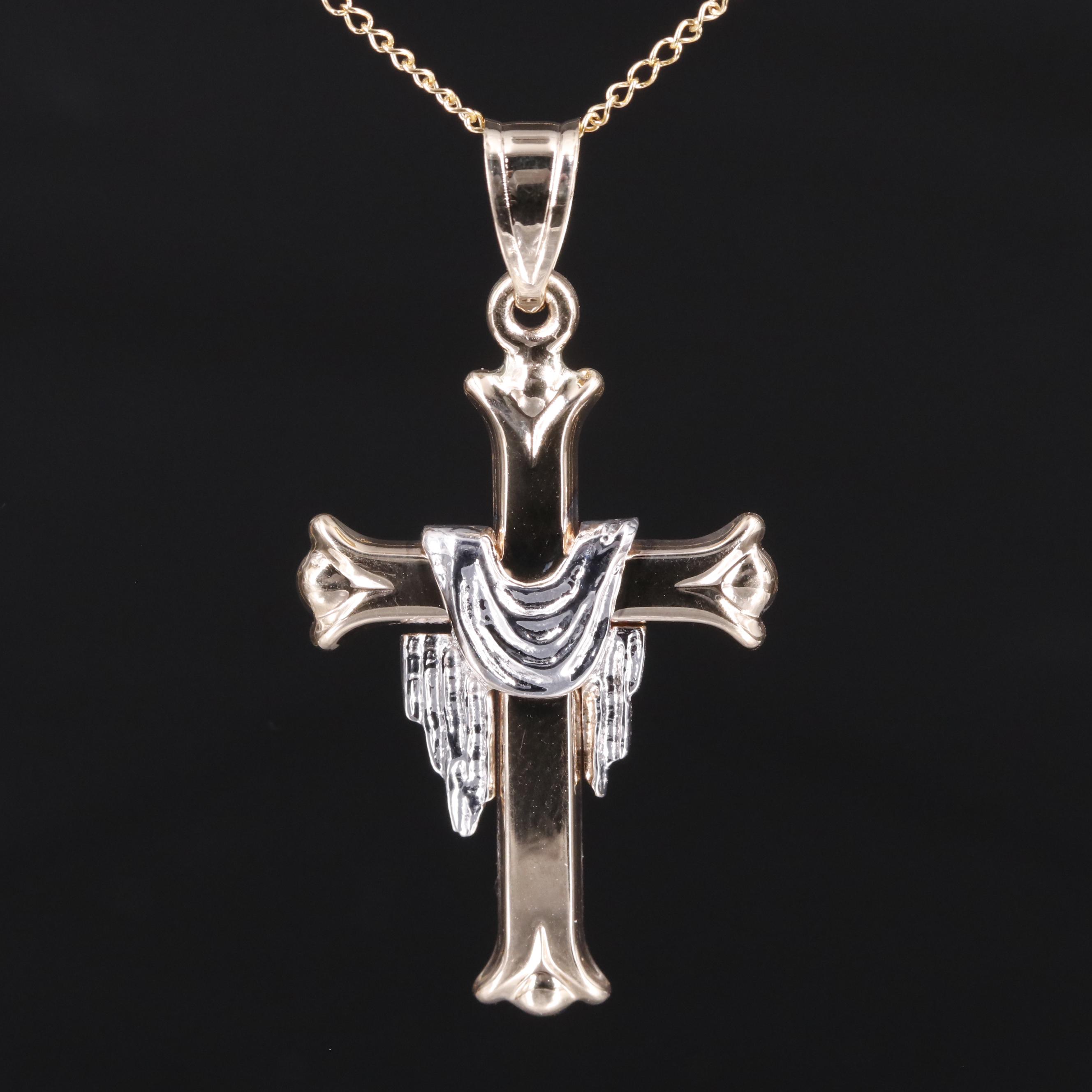 14K Two Tone Cross Pendant Necklace