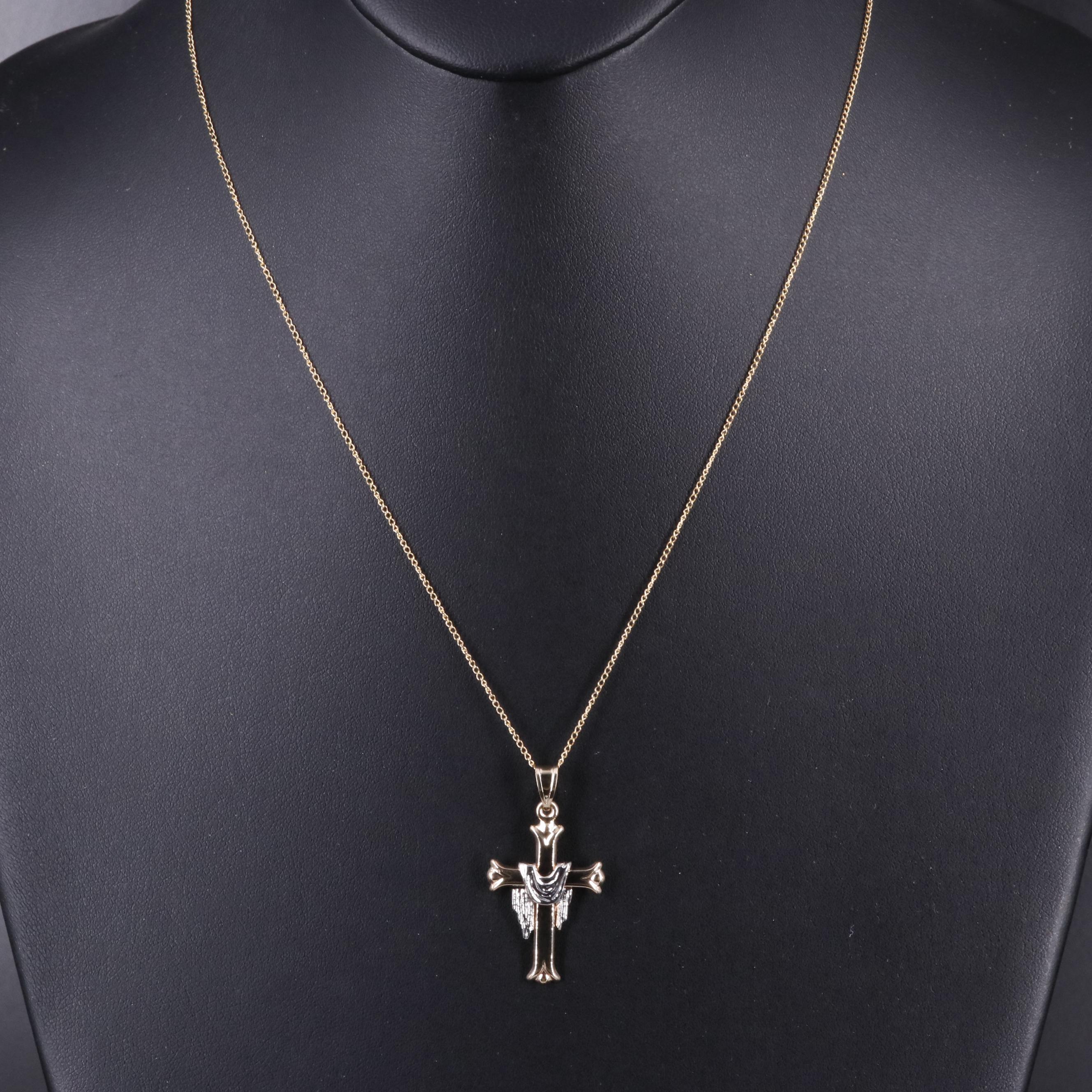 14K Two Tone Cross Pendant Necklace