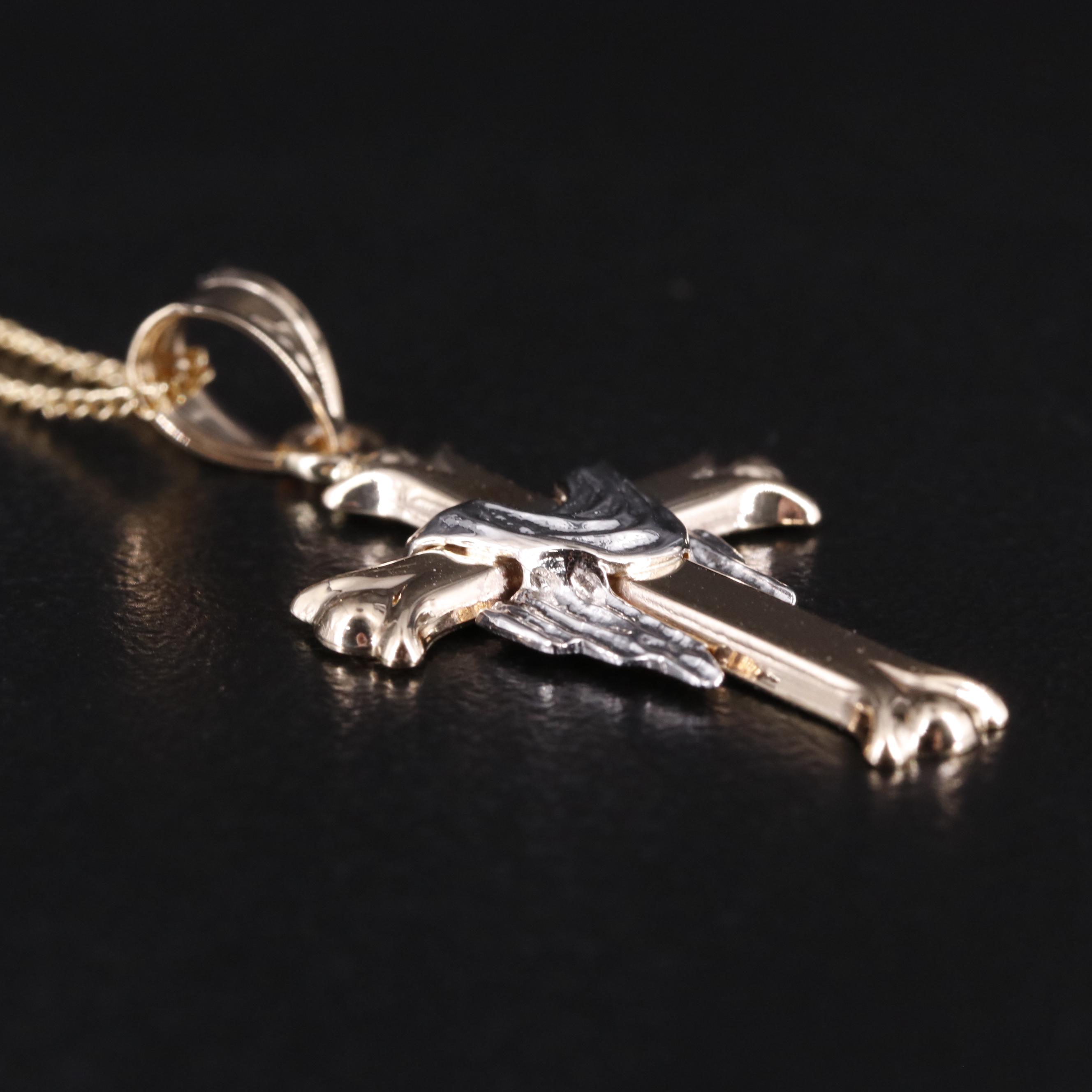 14K Two Tone Cross Pendant Necklace
