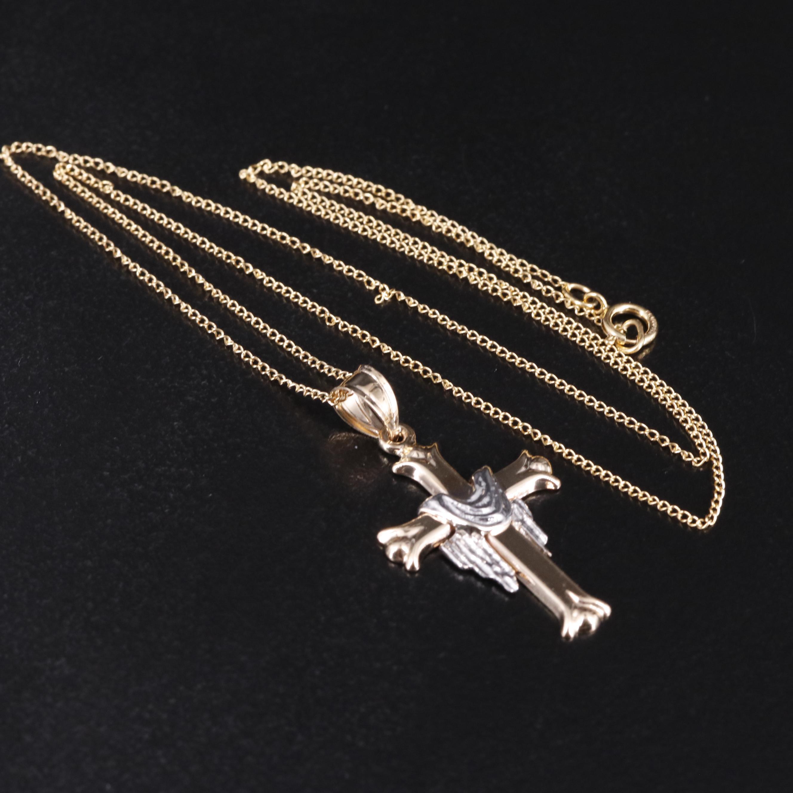 14K Two Tone Cross Pendant Necklace