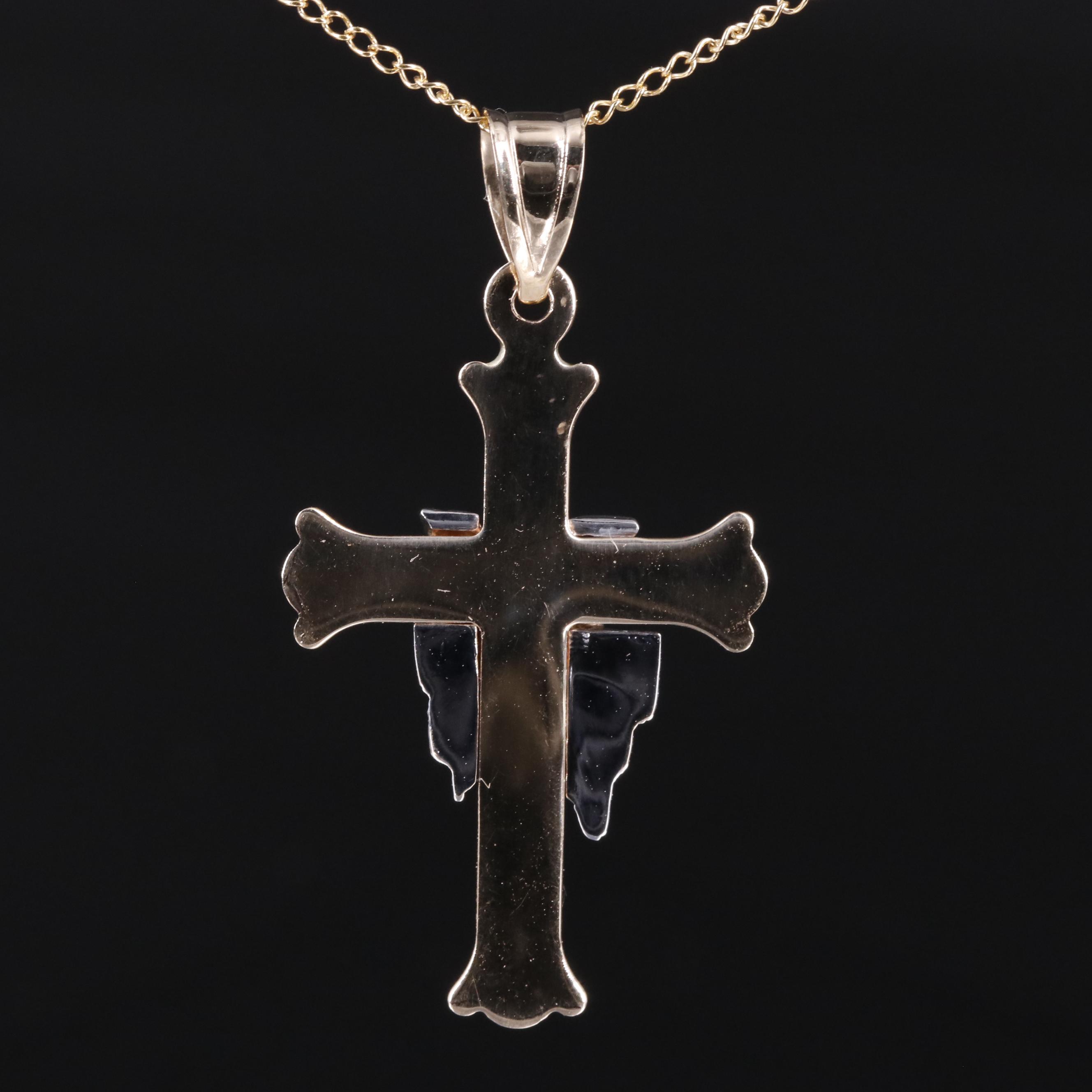 14K Two Tone Cross Pendant Necklace