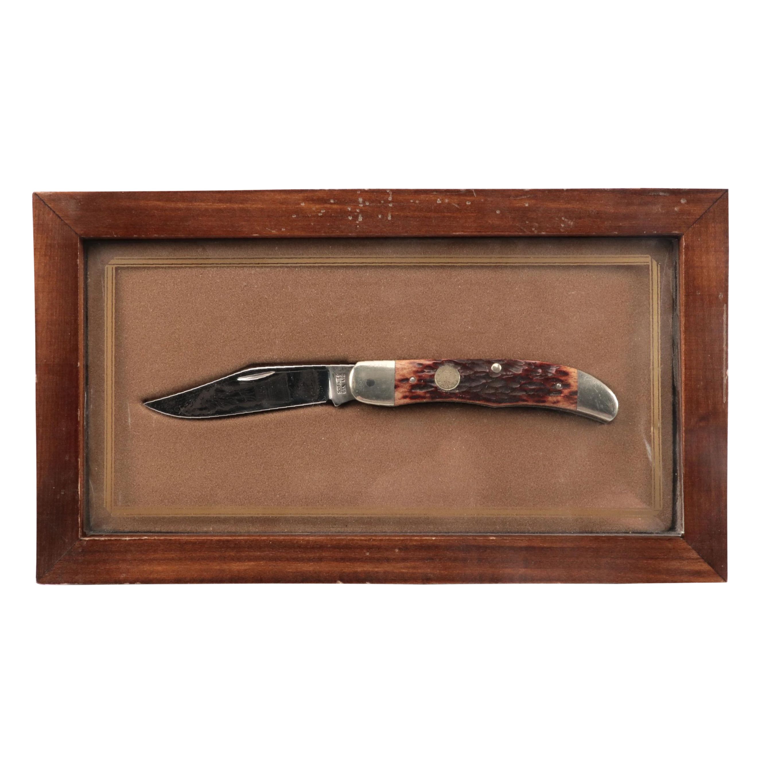 Schrade Statue of Liberty Antler Handled Folding Knife