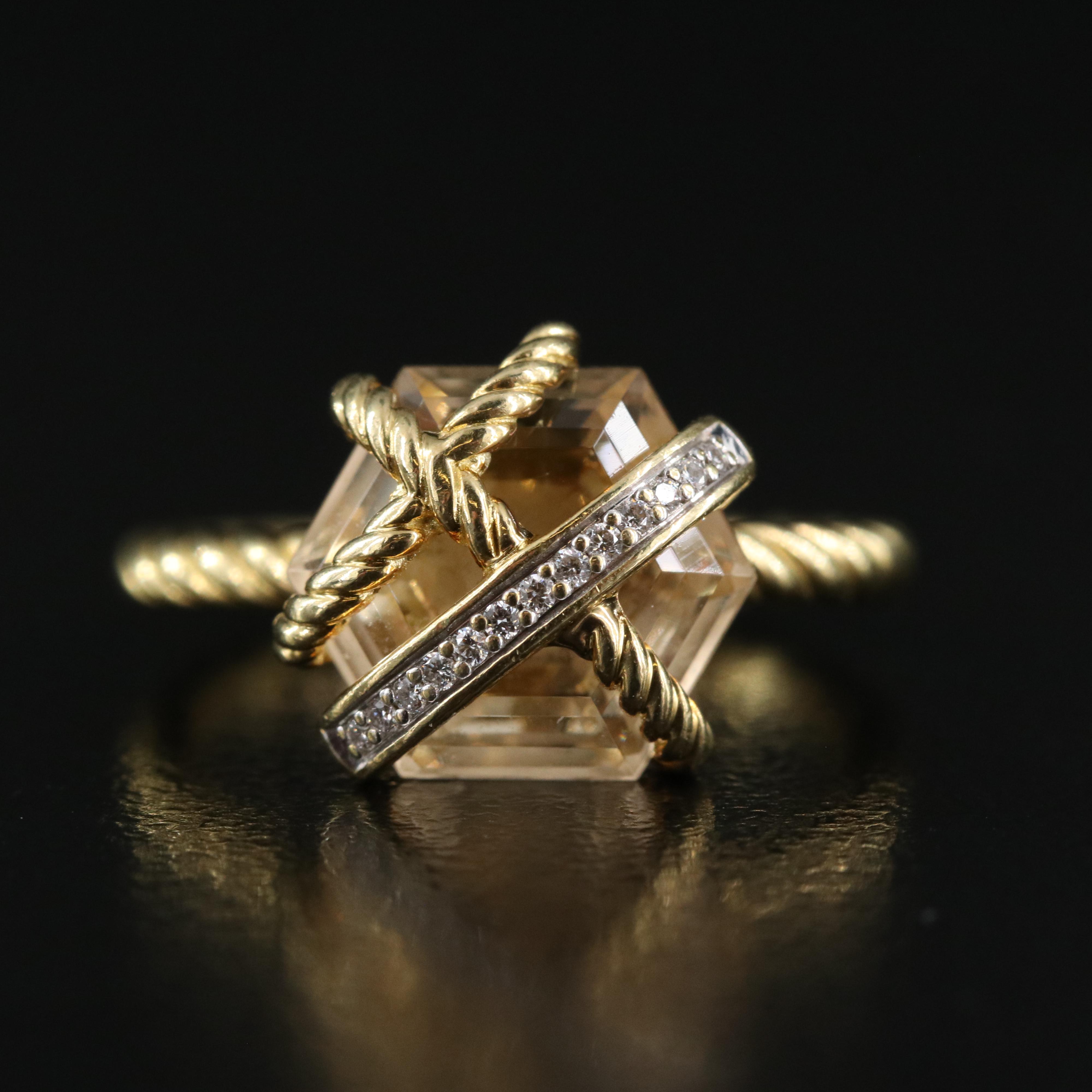 David Yurman Cable Wrap 18K Citrine and Diamond Ring