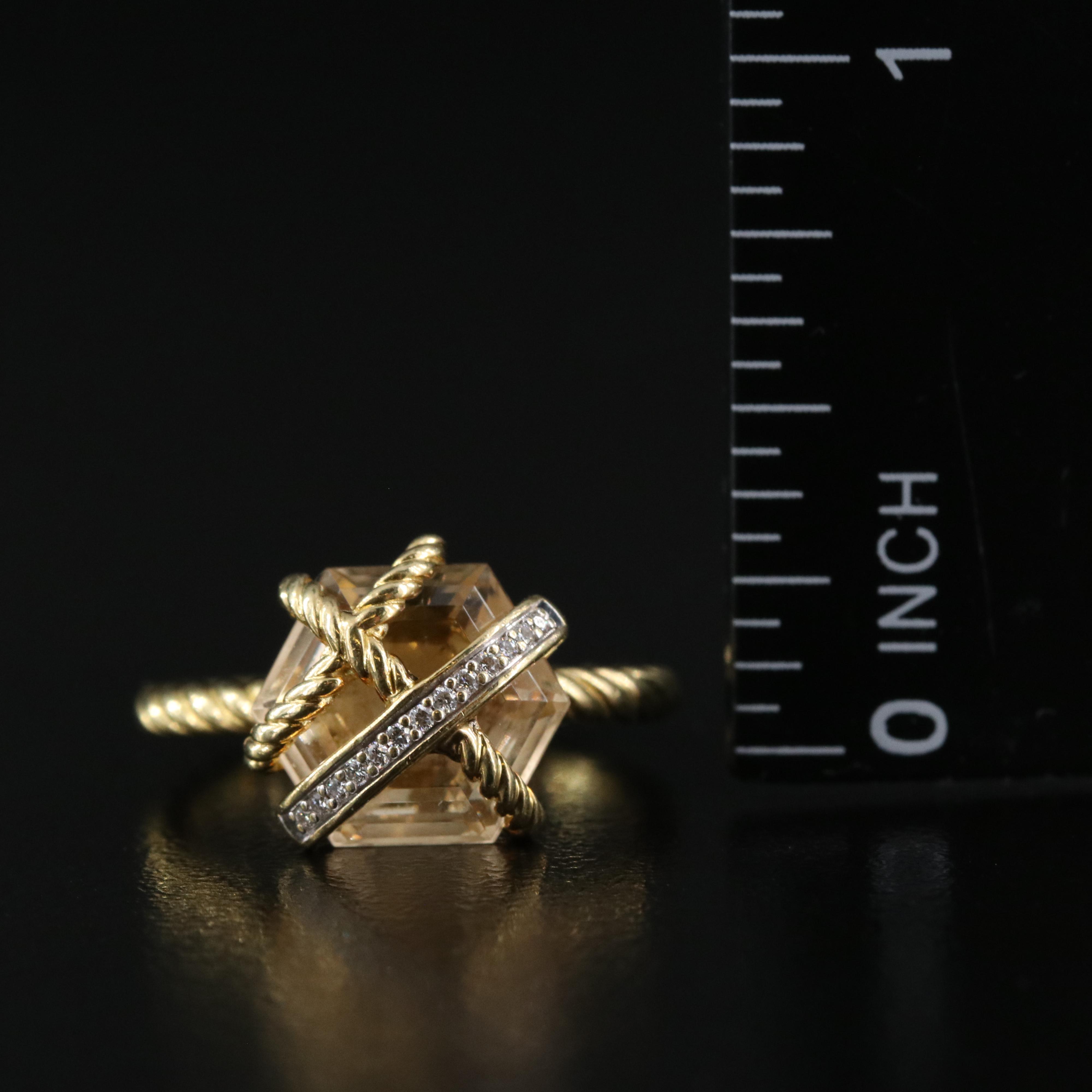 David Yurman Cable Wrap 18K Citrine and Diamond Ring