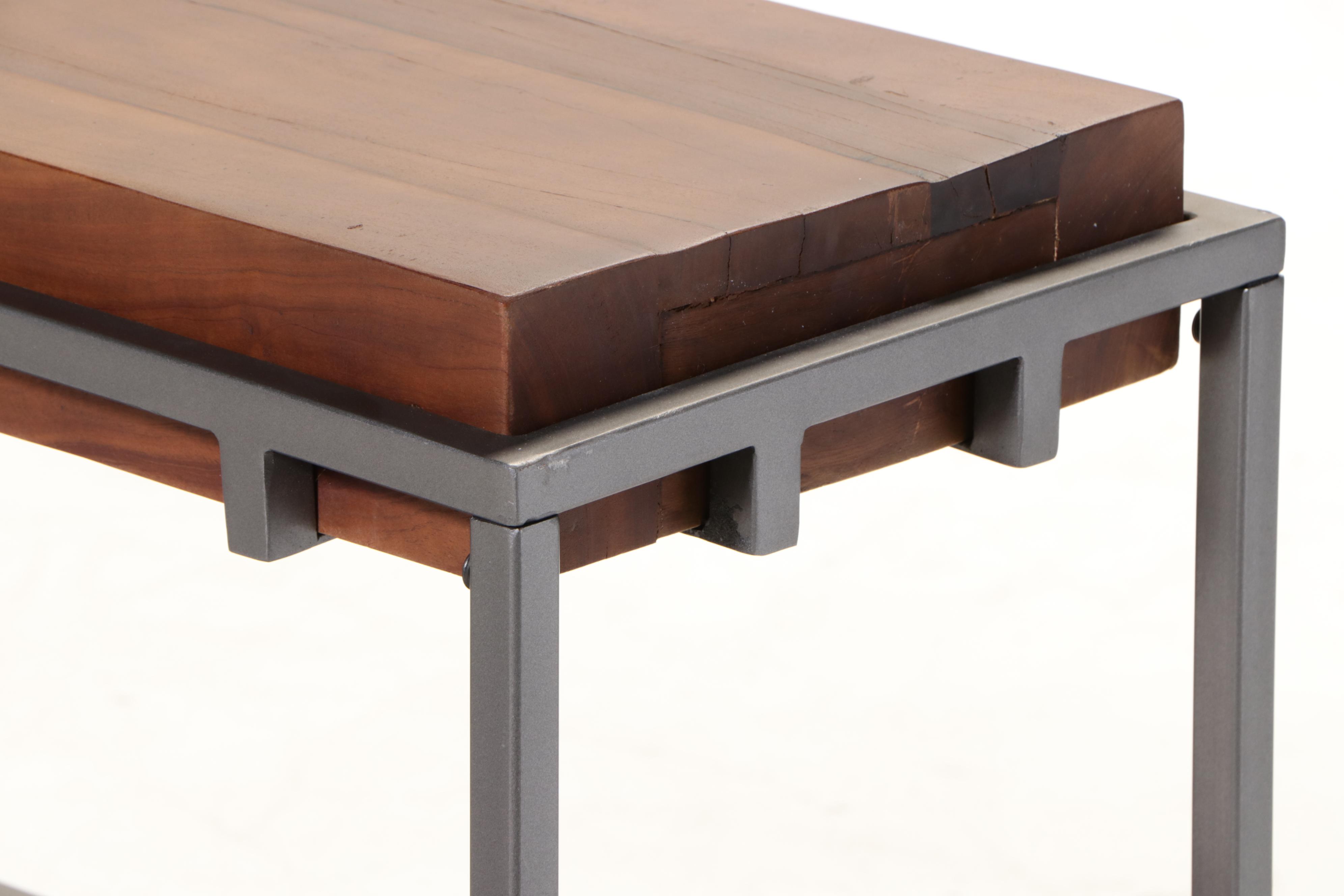 Modernist Style Wood and Metal Three-Tier Console Bookcase