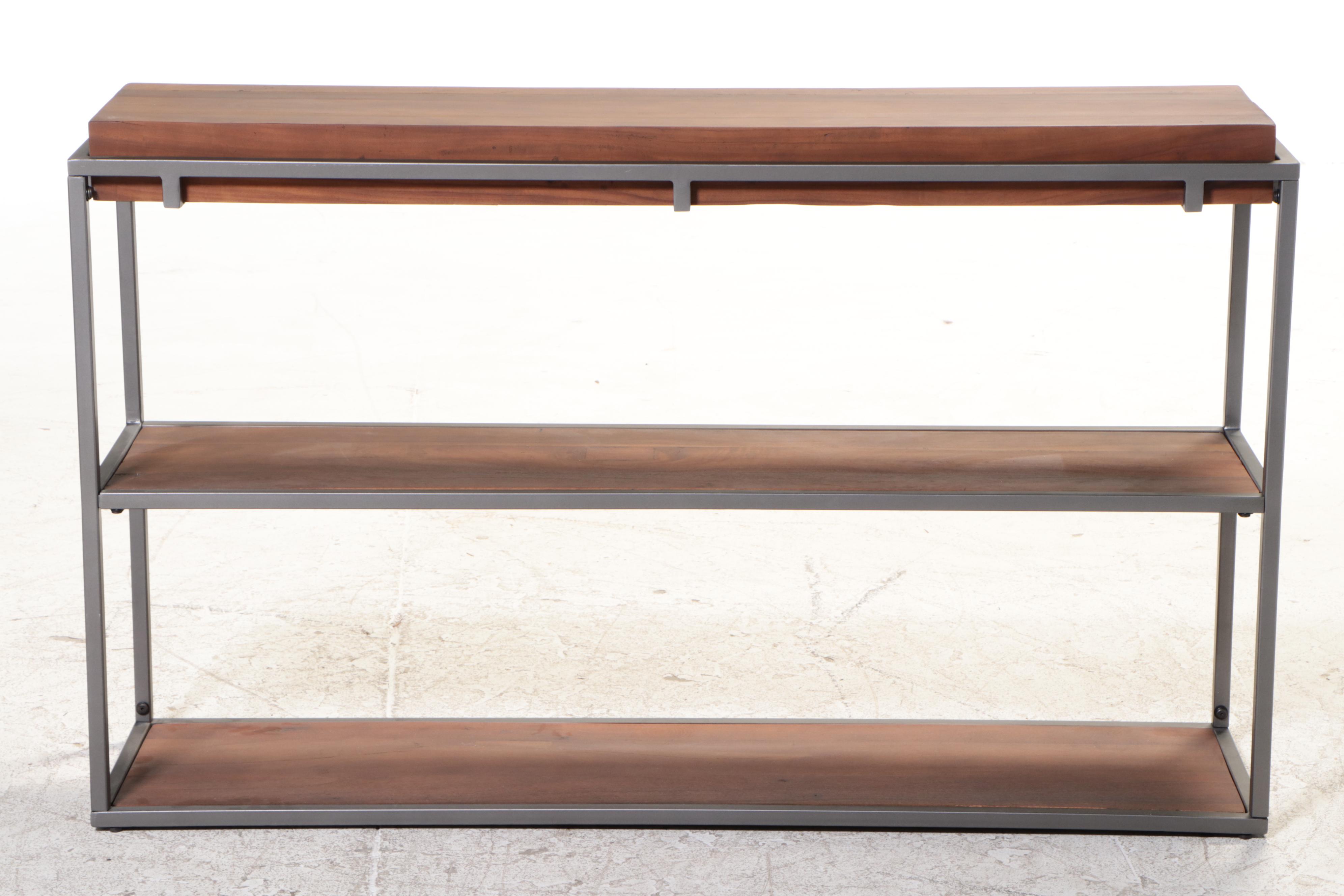 Modernist Style Wood and Metal Three-Tier Console Bookcase