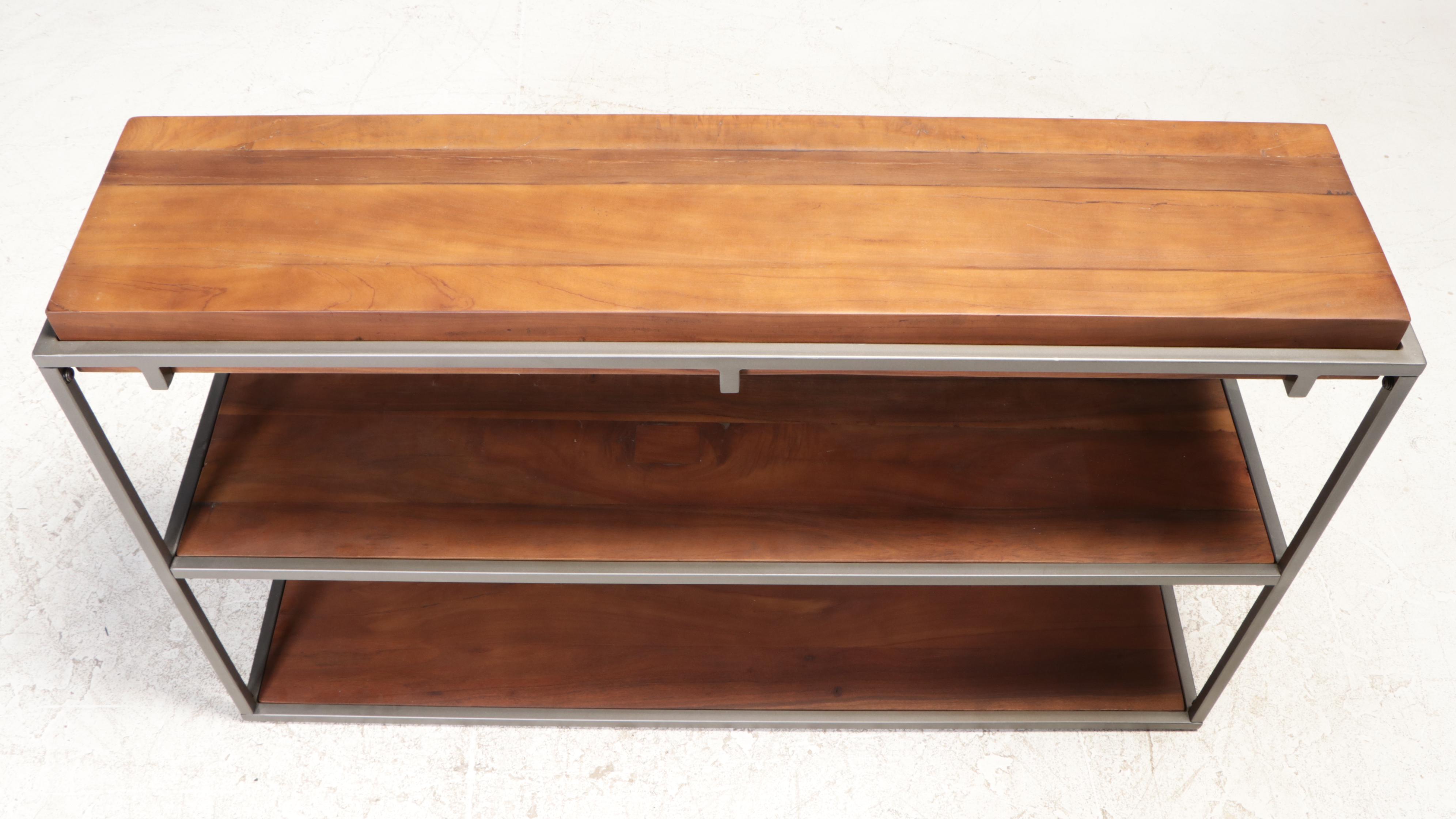 Modernist Style Wood and Metal Three-Tier Console Bookcase