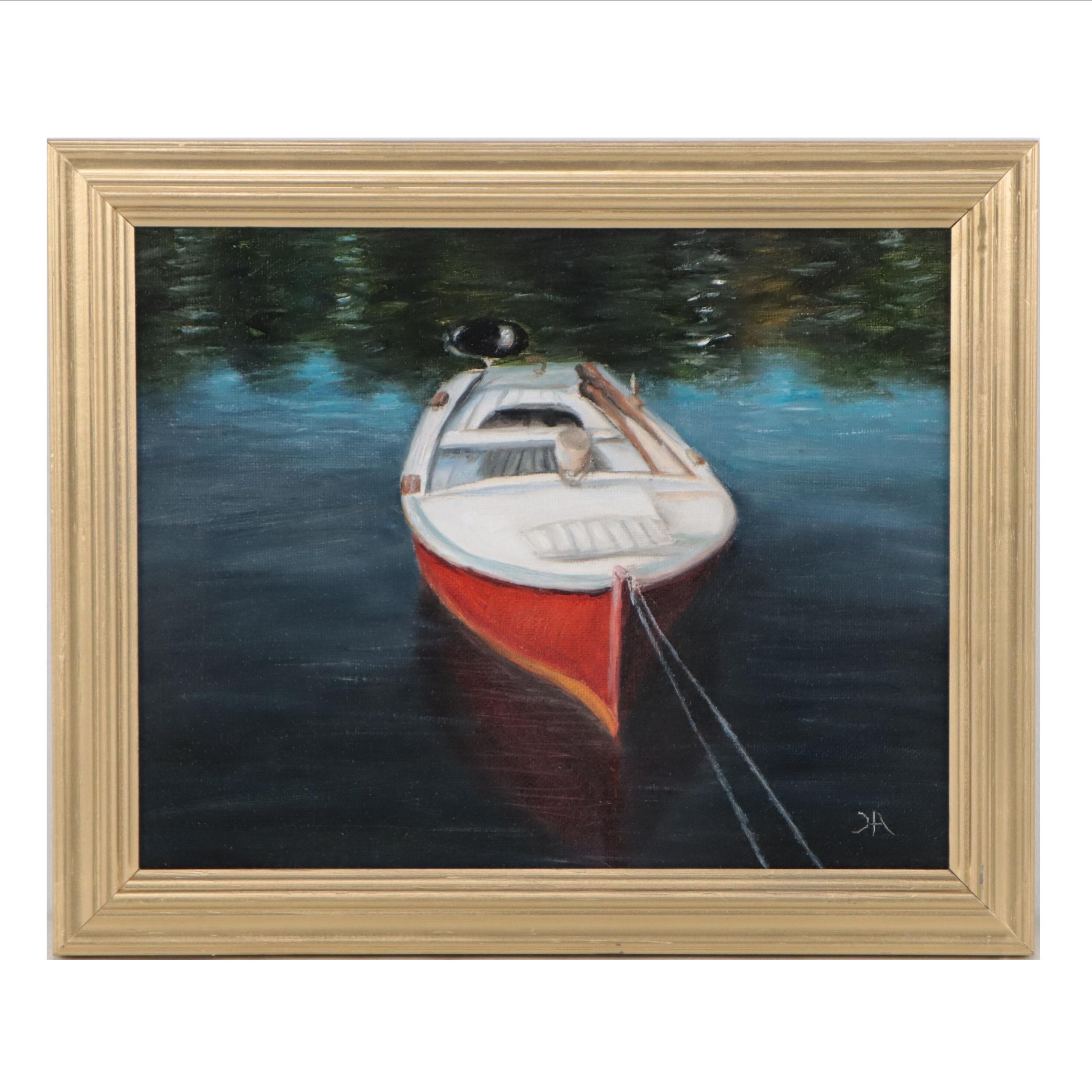 Houra H. Alghizzi Oil Painting "Red Boat," 2023