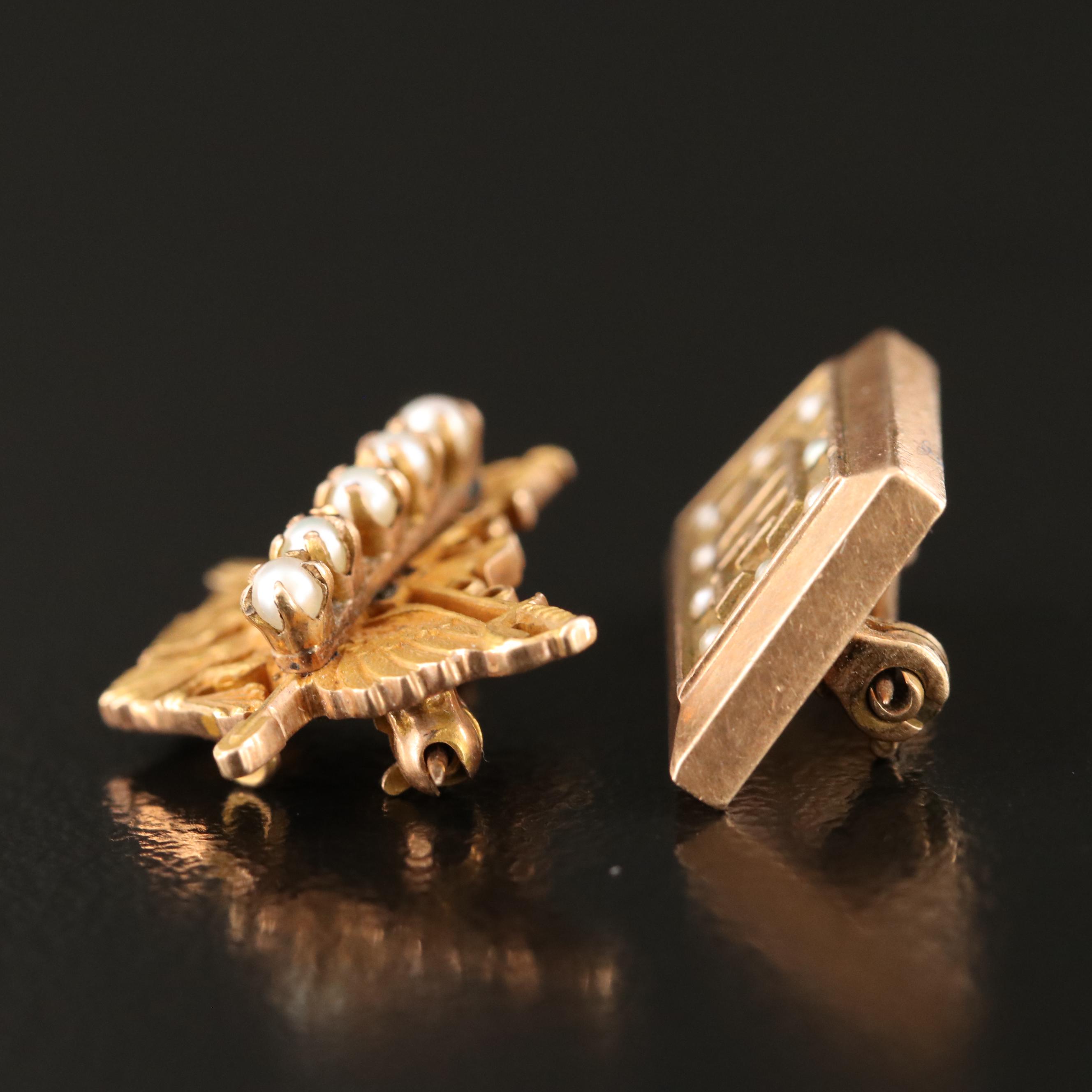 Vintage 14K Seed Pearl "AE" Pin with Eagle Fraternity Pin