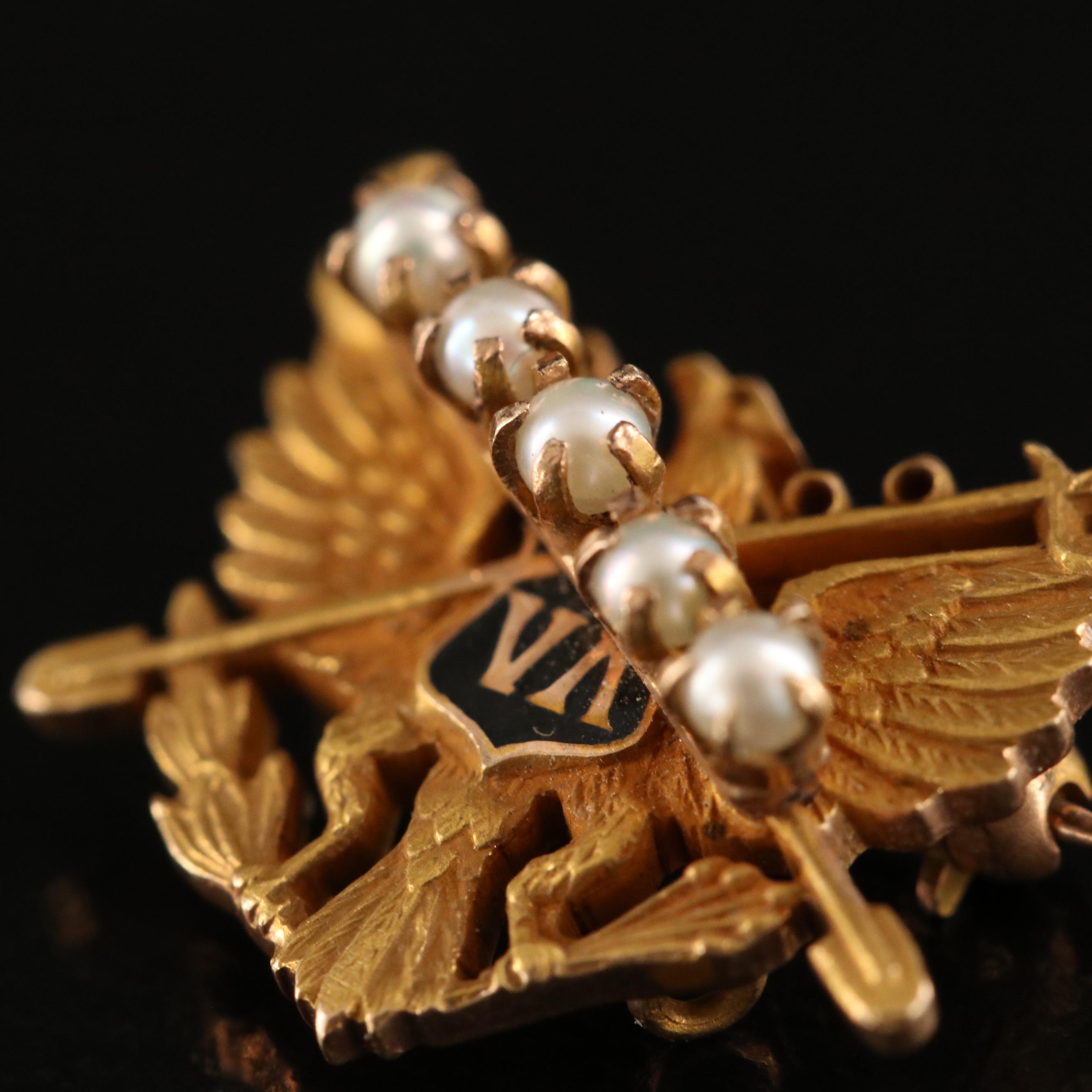 Vintage 14K Seed Pearl "AE" Pin with Eagle Fraternity Pin