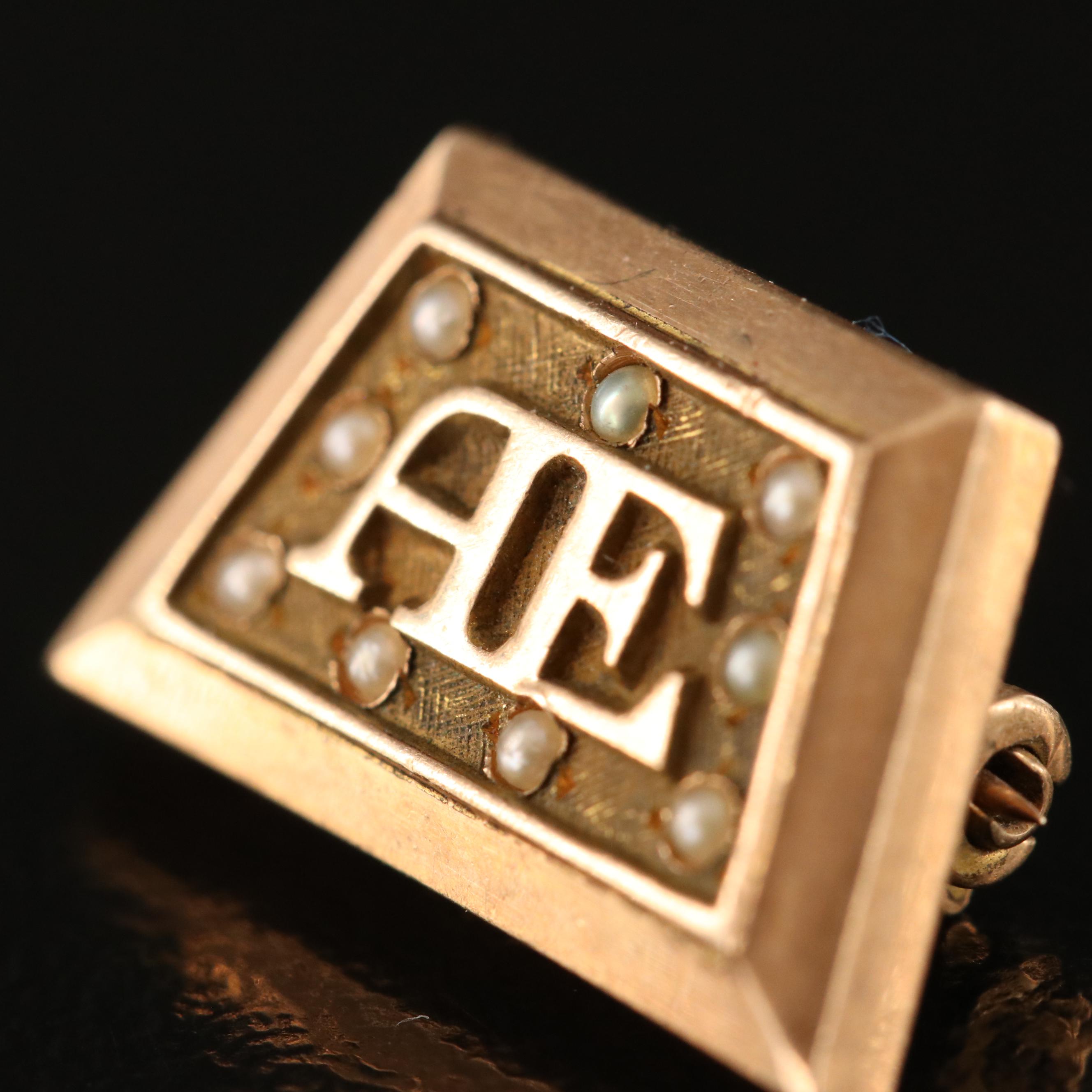 Vintage 14K Seed Pearl "AE" Pin with Eagle Fraternity Pin