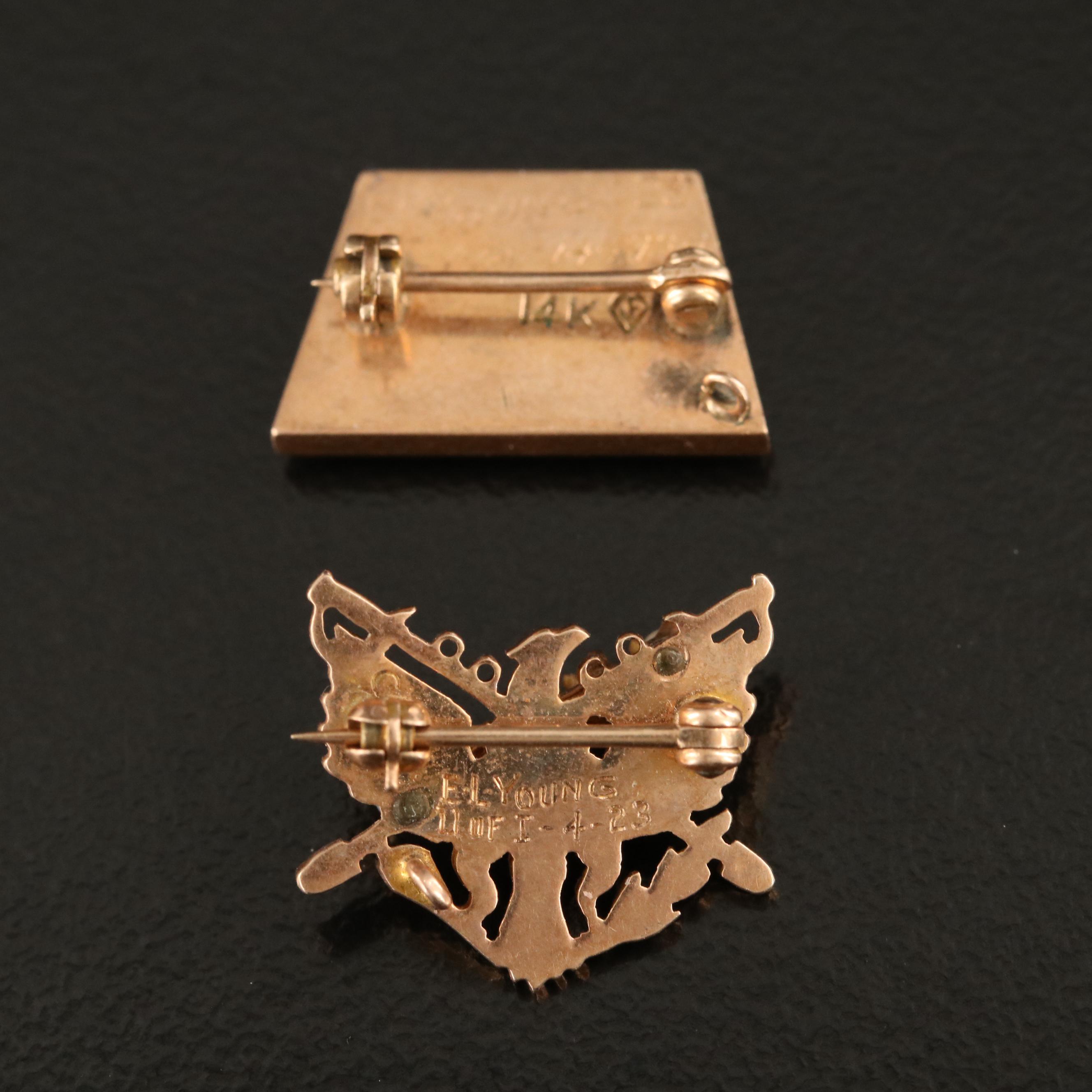 Vintage 14K Seed Pearl "AE" Pin with Eagle Fraternity Pin