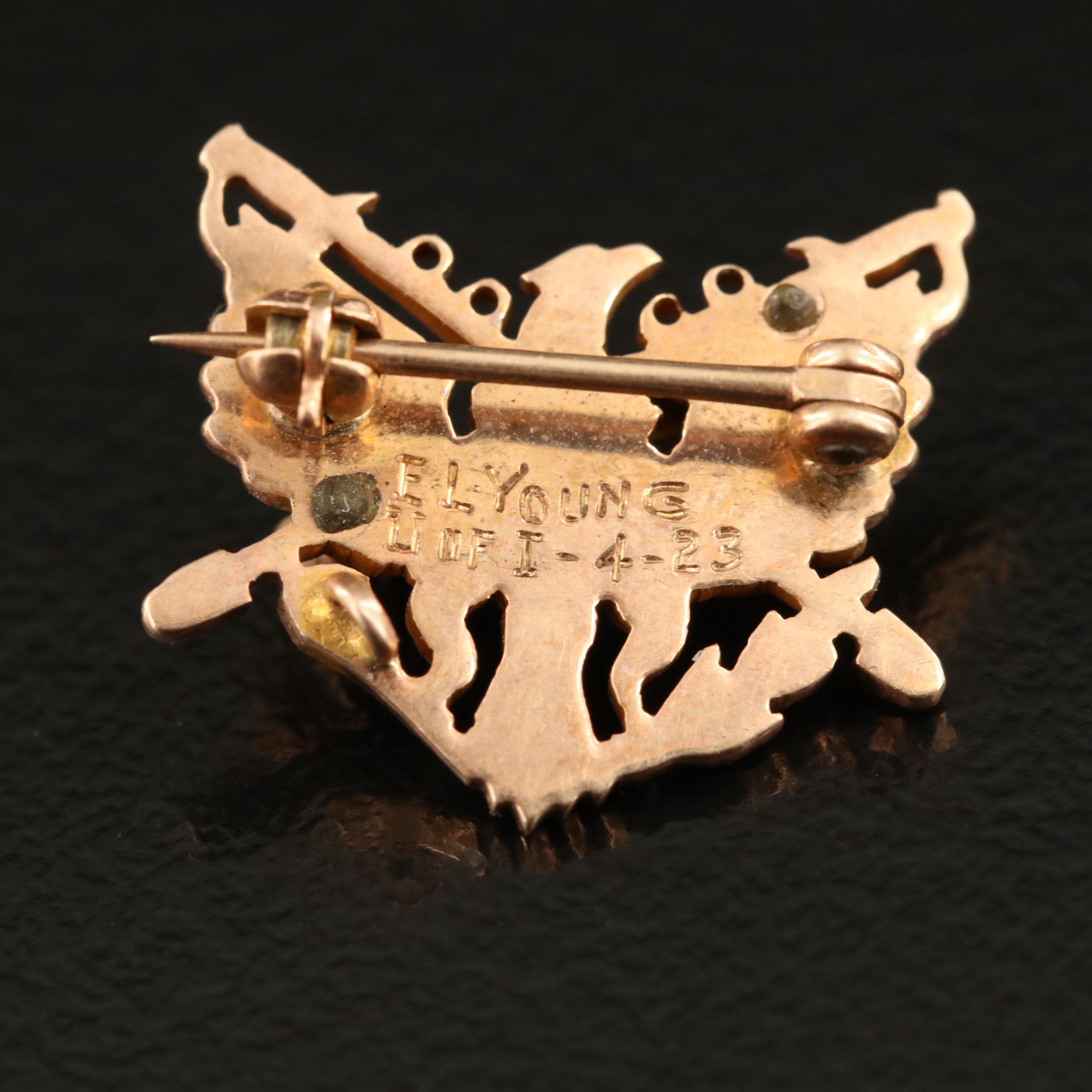 Vintage 14K Seed Pearl "AE" Pin with Eagle Fraternity Pin