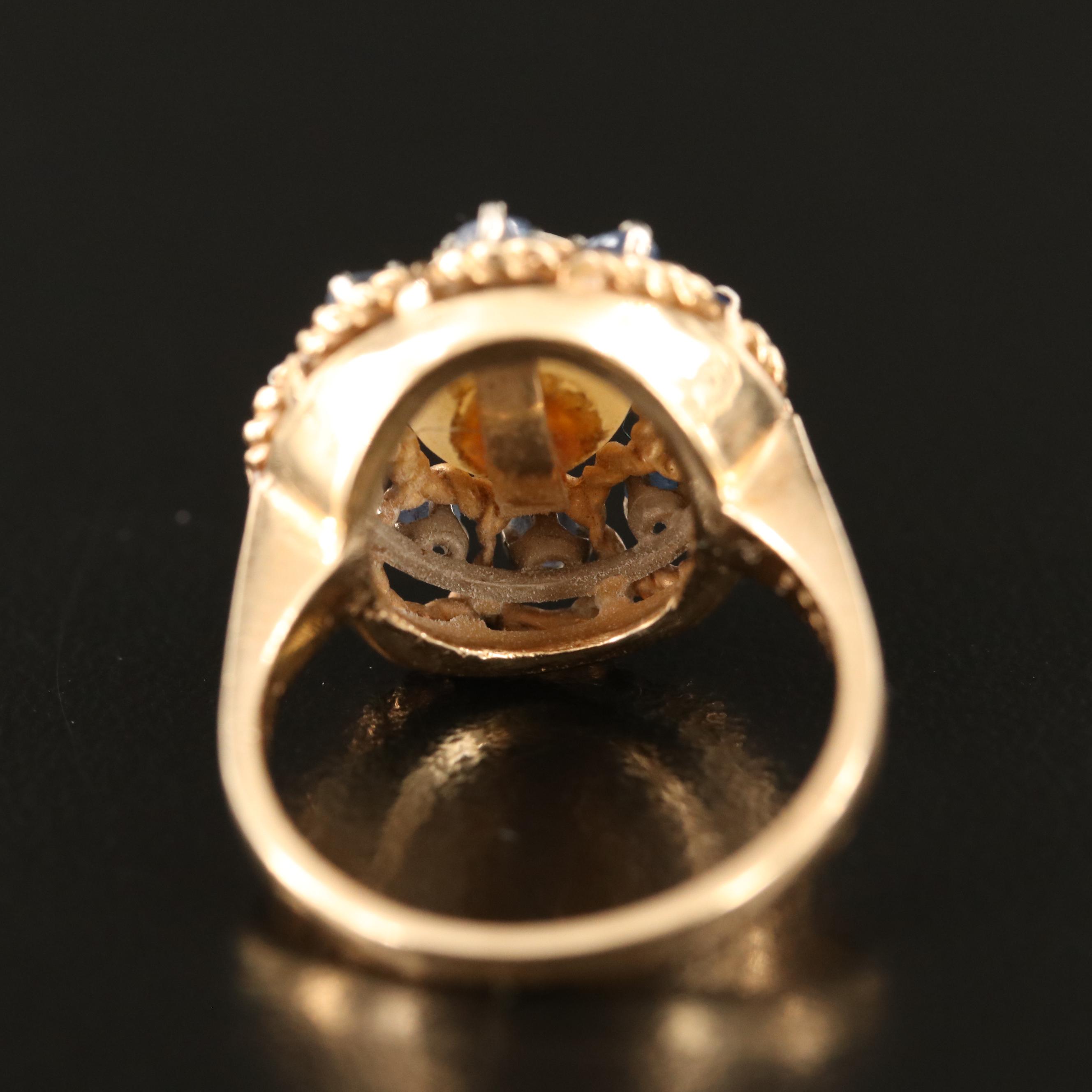 14K Pearl and Sapphire Ring with Rope Edge