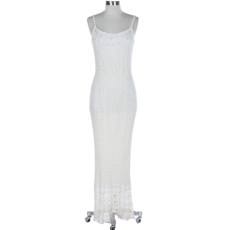 R & M Richards Long Crocheted  Slip Dress with Sequins