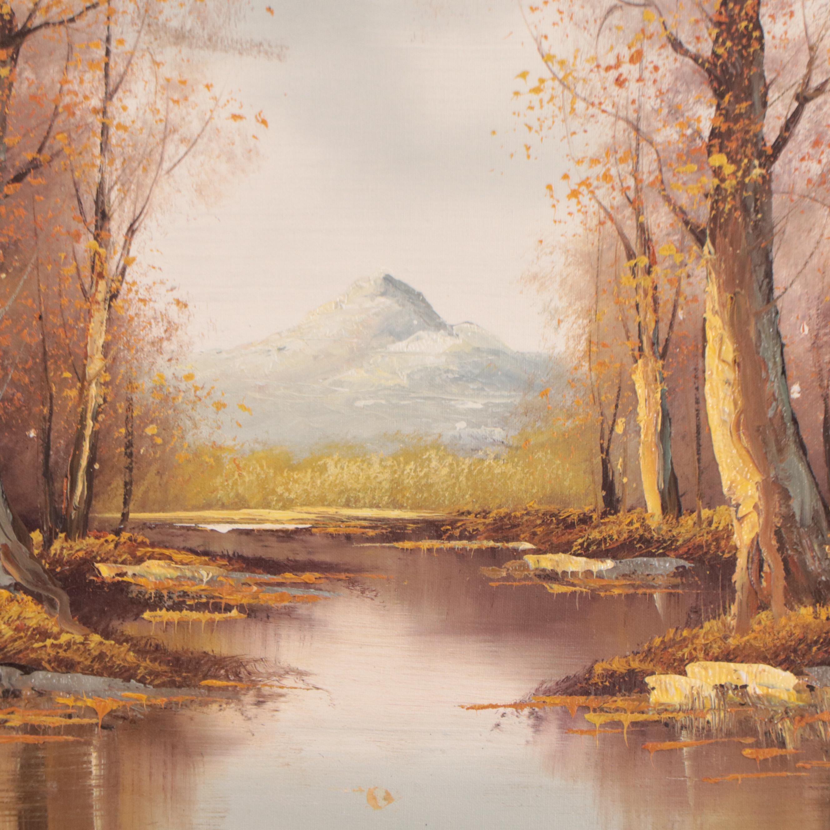 Landscape Oil Painting of Mountain Lake Scene