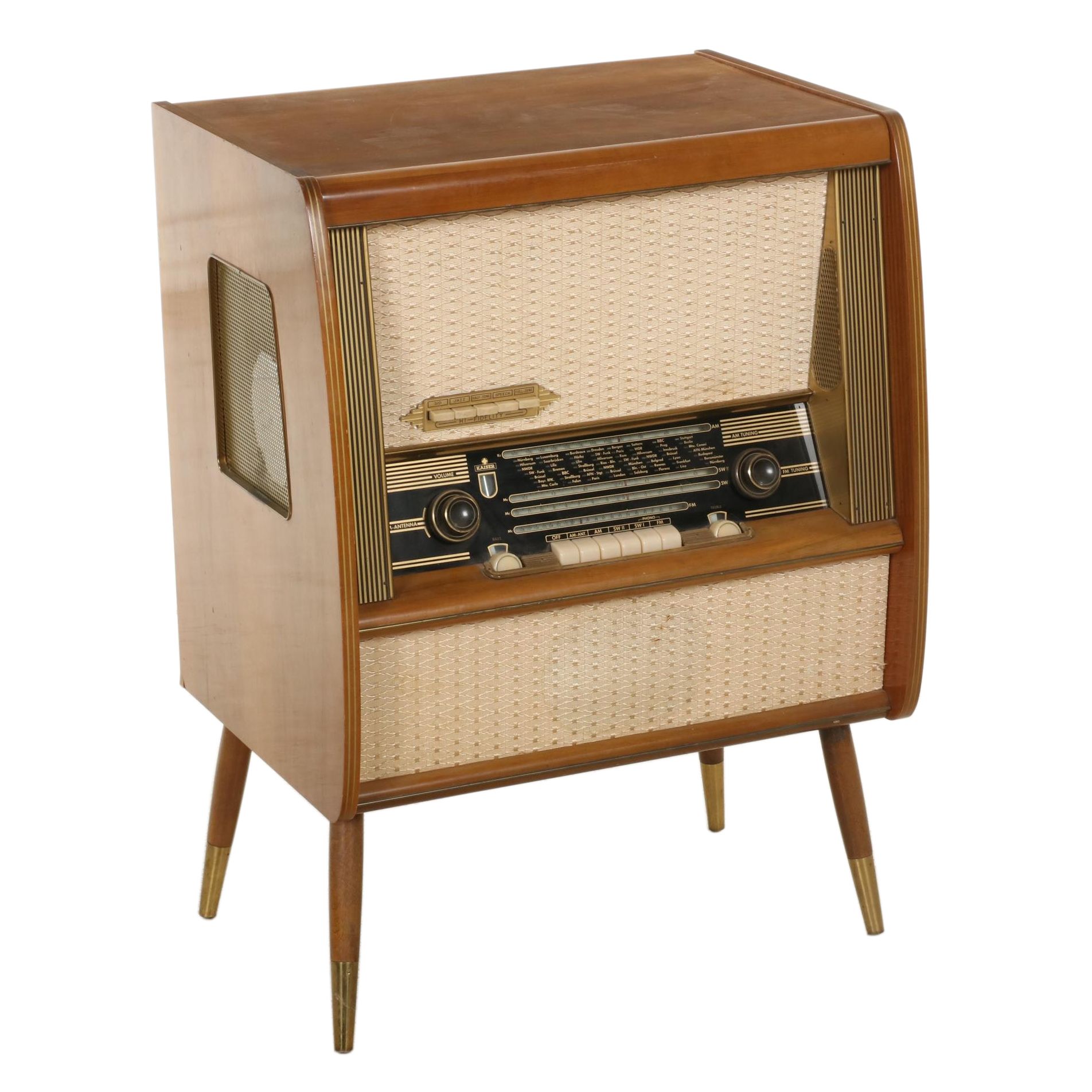 MCM Telefunken Kaiser Walnut Freestanding Combination Radio Turntable