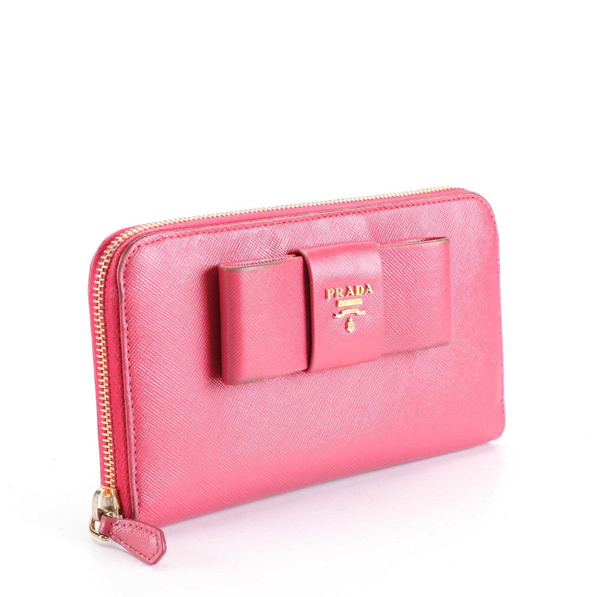 Prada Bow Continental Wallet in Peonia Saffiano Leather