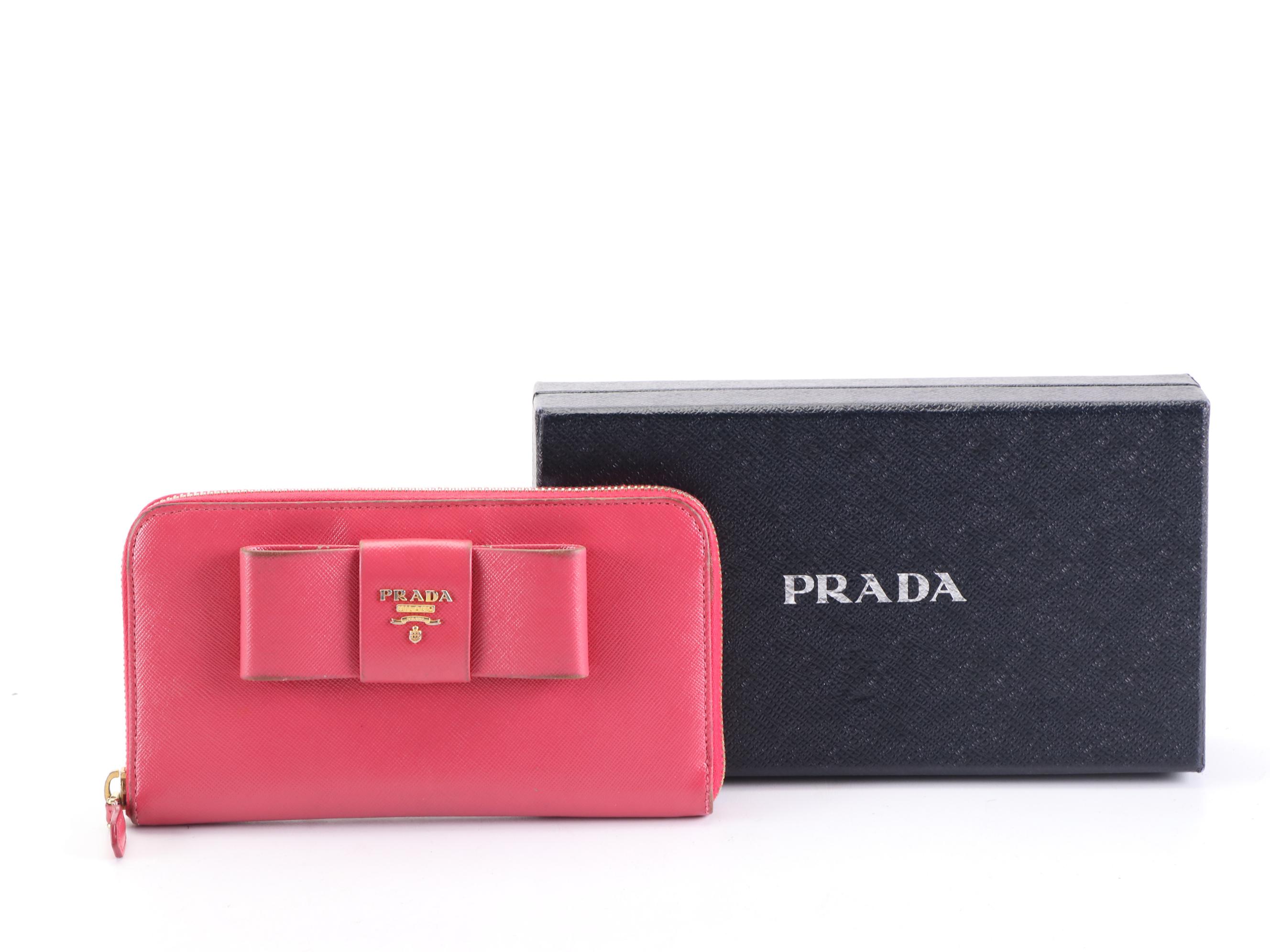 Prada Bow Continental Wallet in Peonia Saffiano Leather