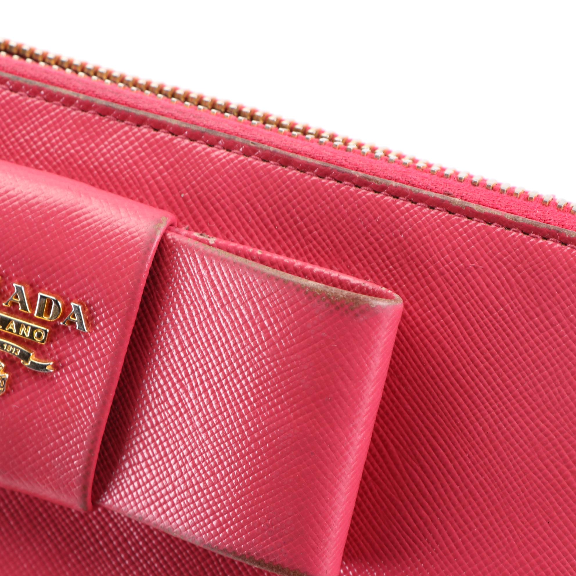 Prada Bow Continental Wallet in Peonia Saffiano Leather