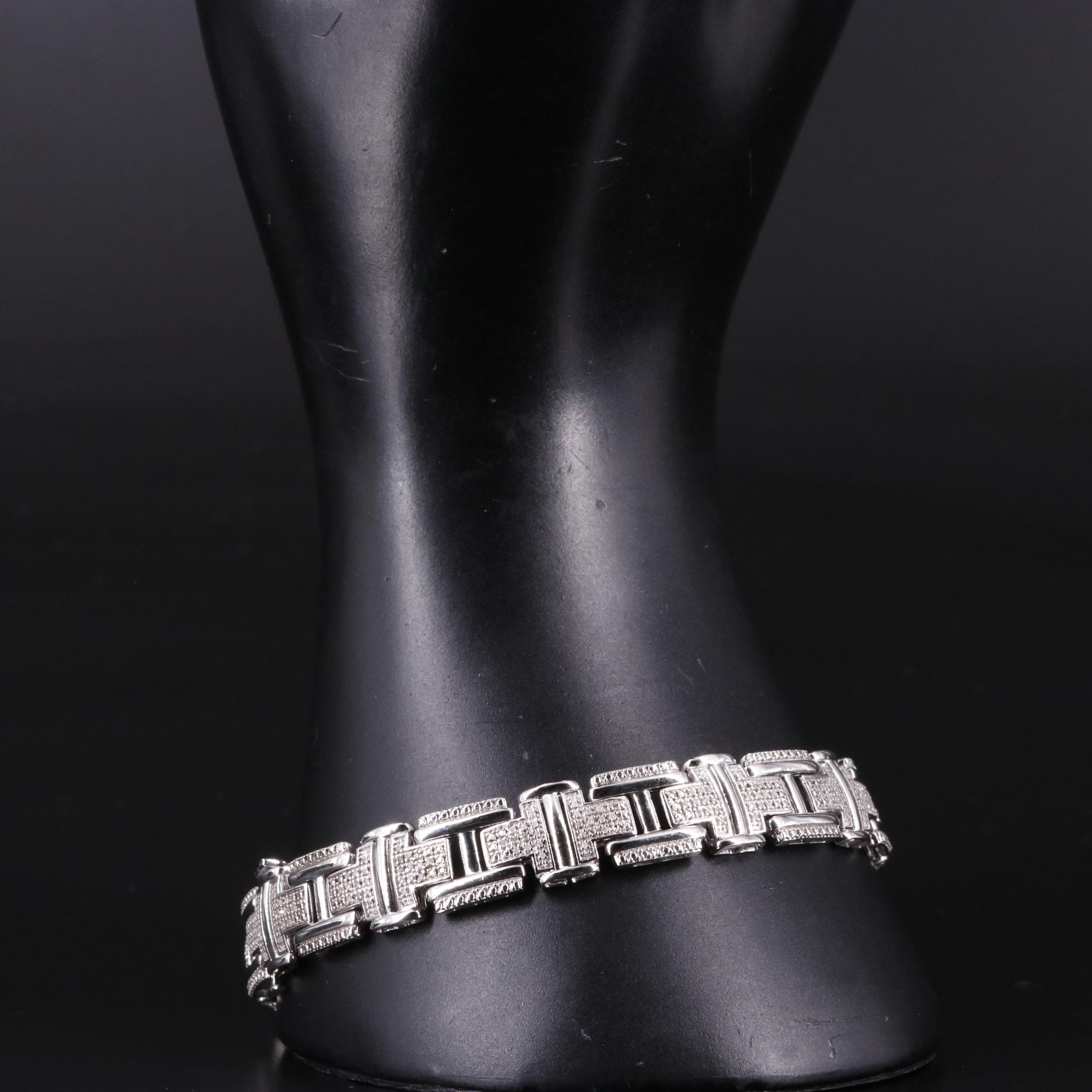 Sterling Diamond Link Bracelet