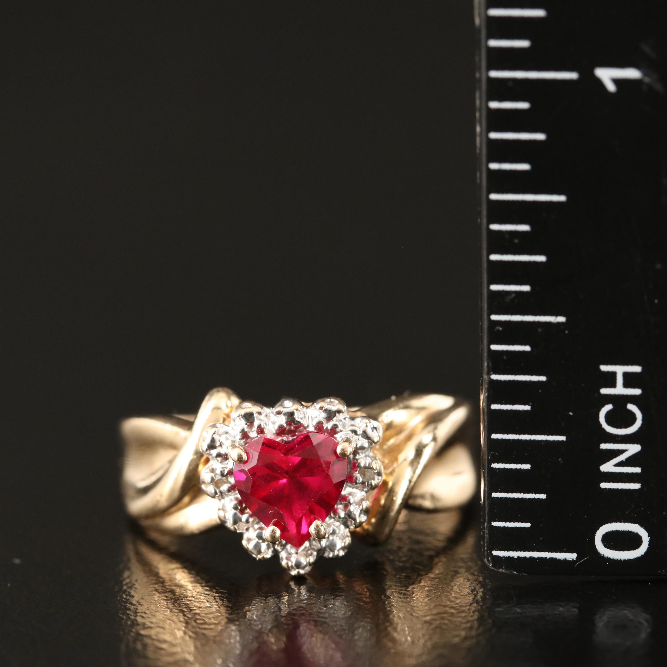 10K Ruby and Diamond Heart Halo Ring