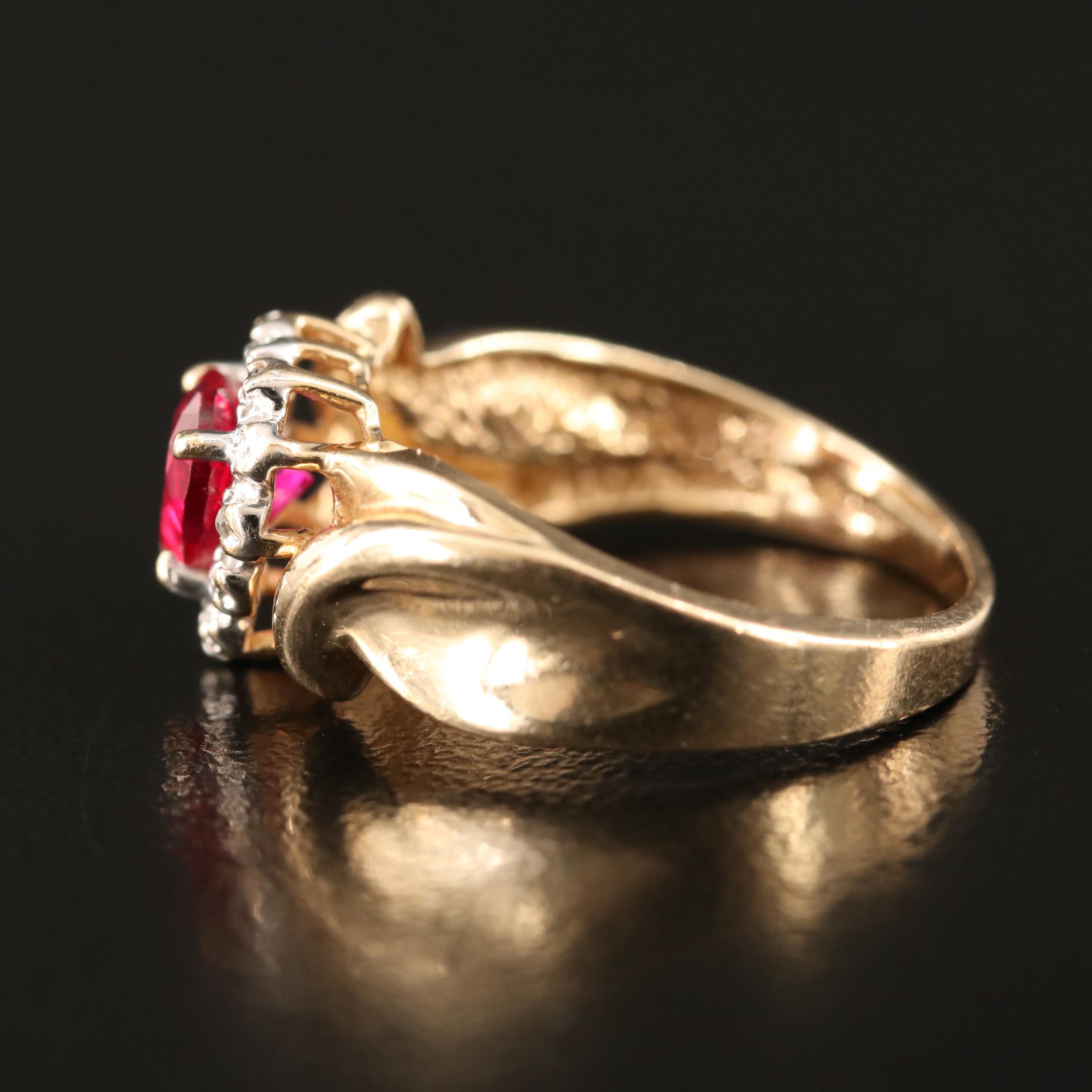 10K Ruby and Diamond Heart Halo Ring