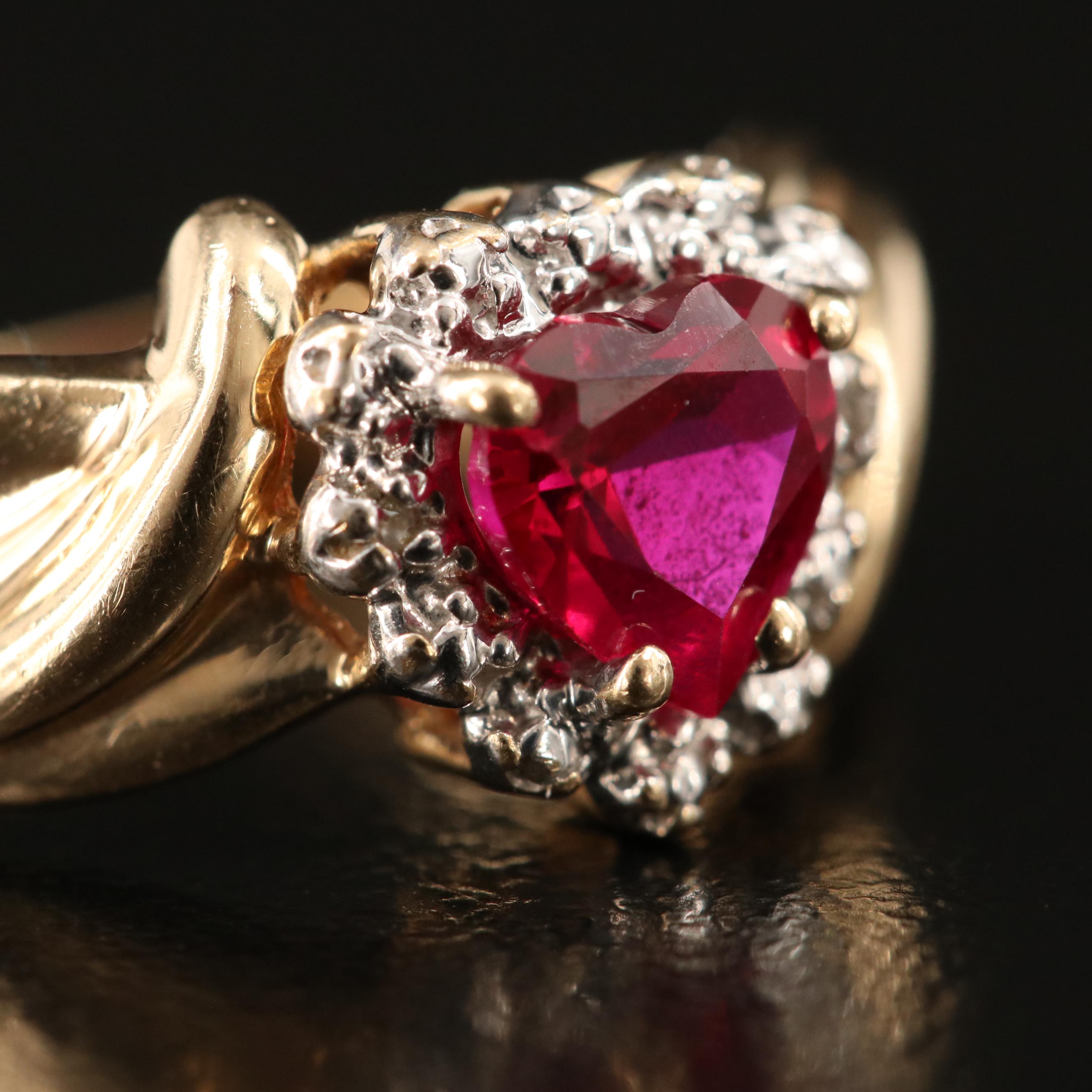 10K Ruby and Diamond Heart Halo Ring