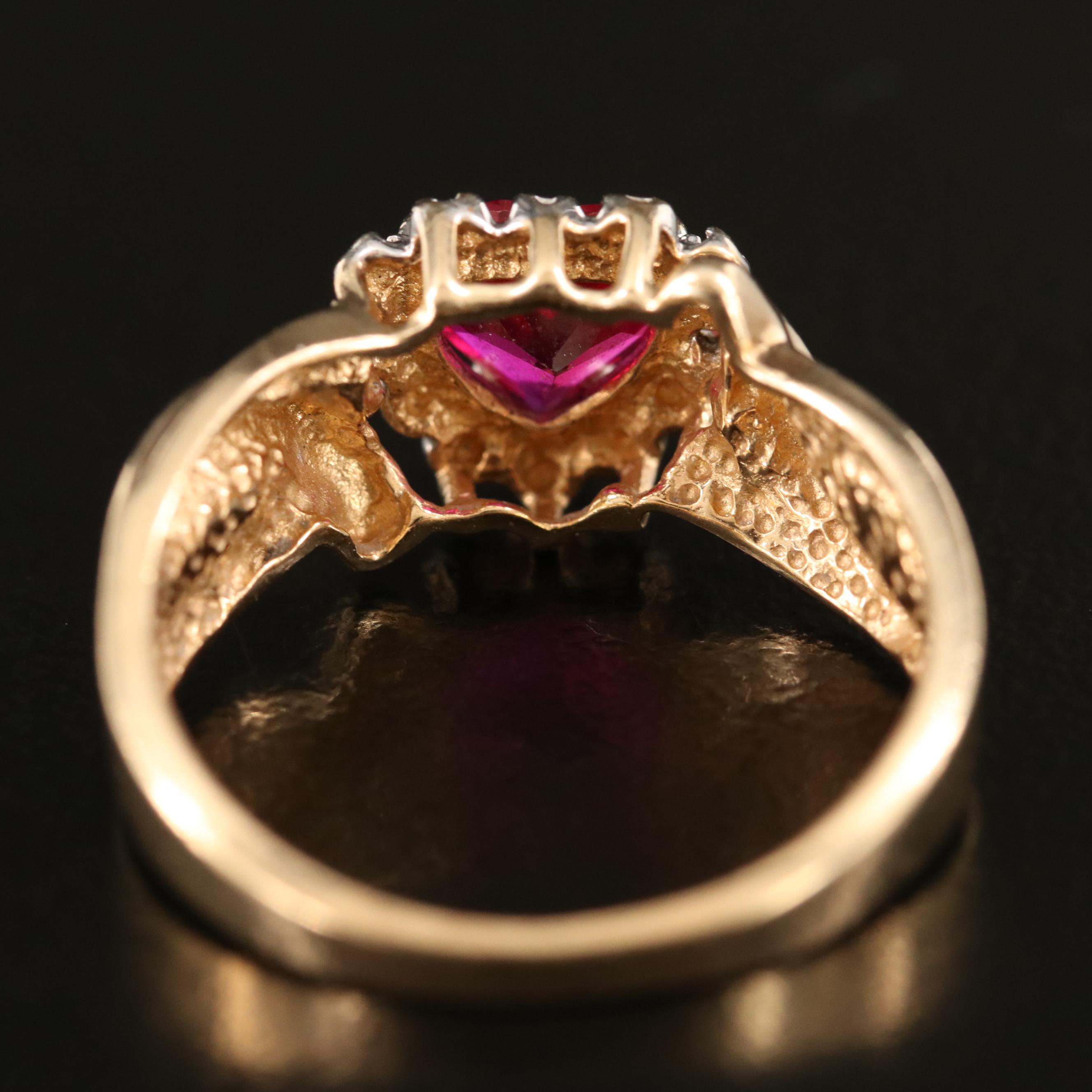 10K Ruby and Diamond Heart Halo Ring