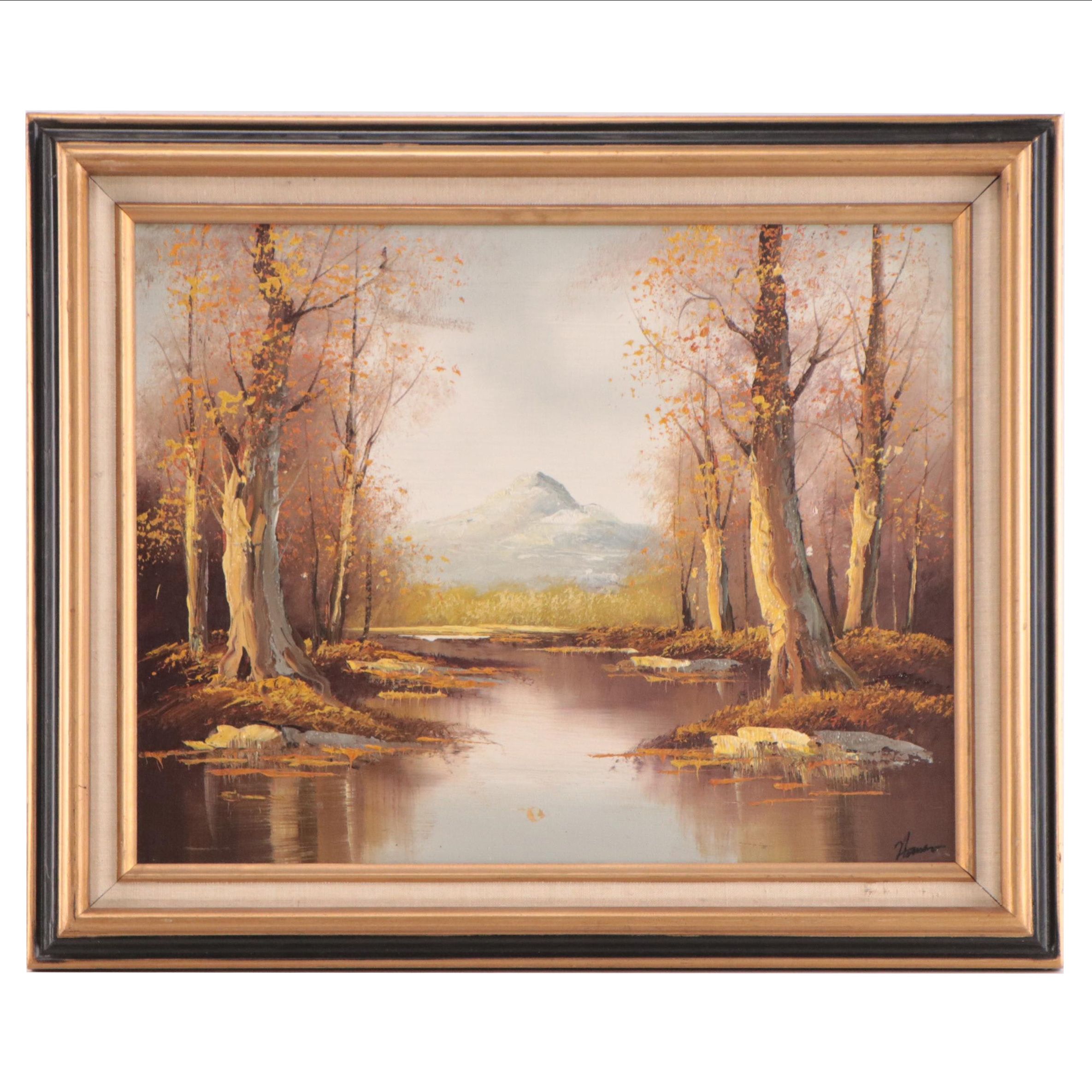 Landscape Oil Painting of Mountain Lake Scene