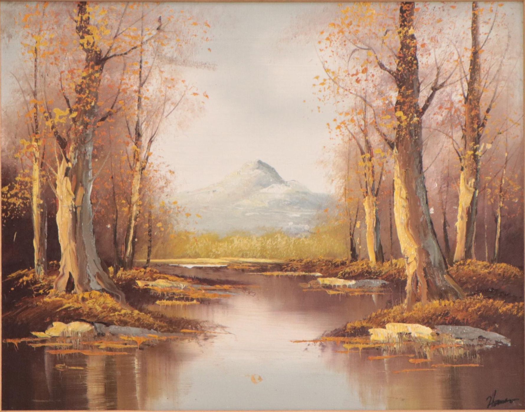 Landscape Oil Painting of Mountain Lake Scene