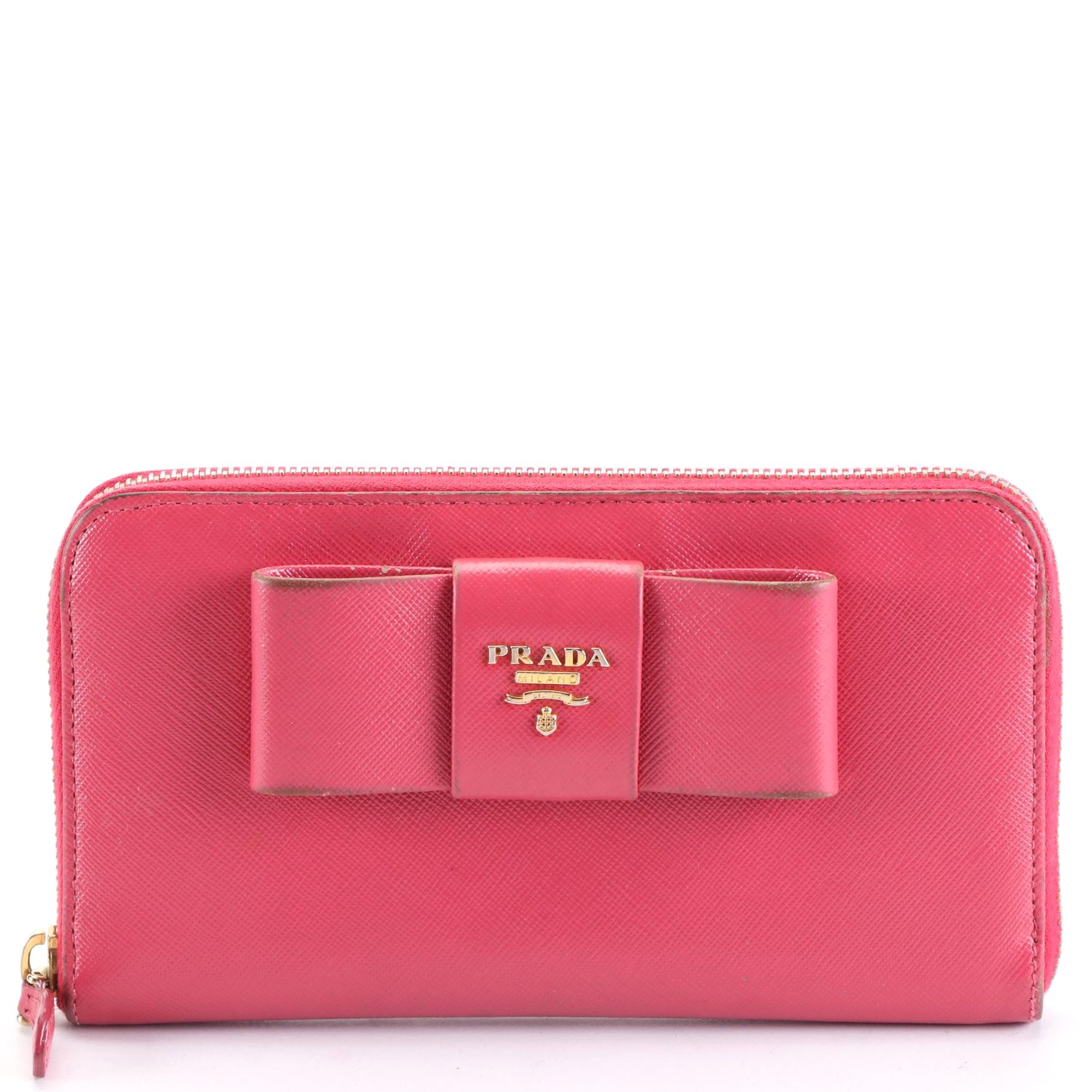 Prada Bow Continental Wallet in Peonia Saffiano Leather