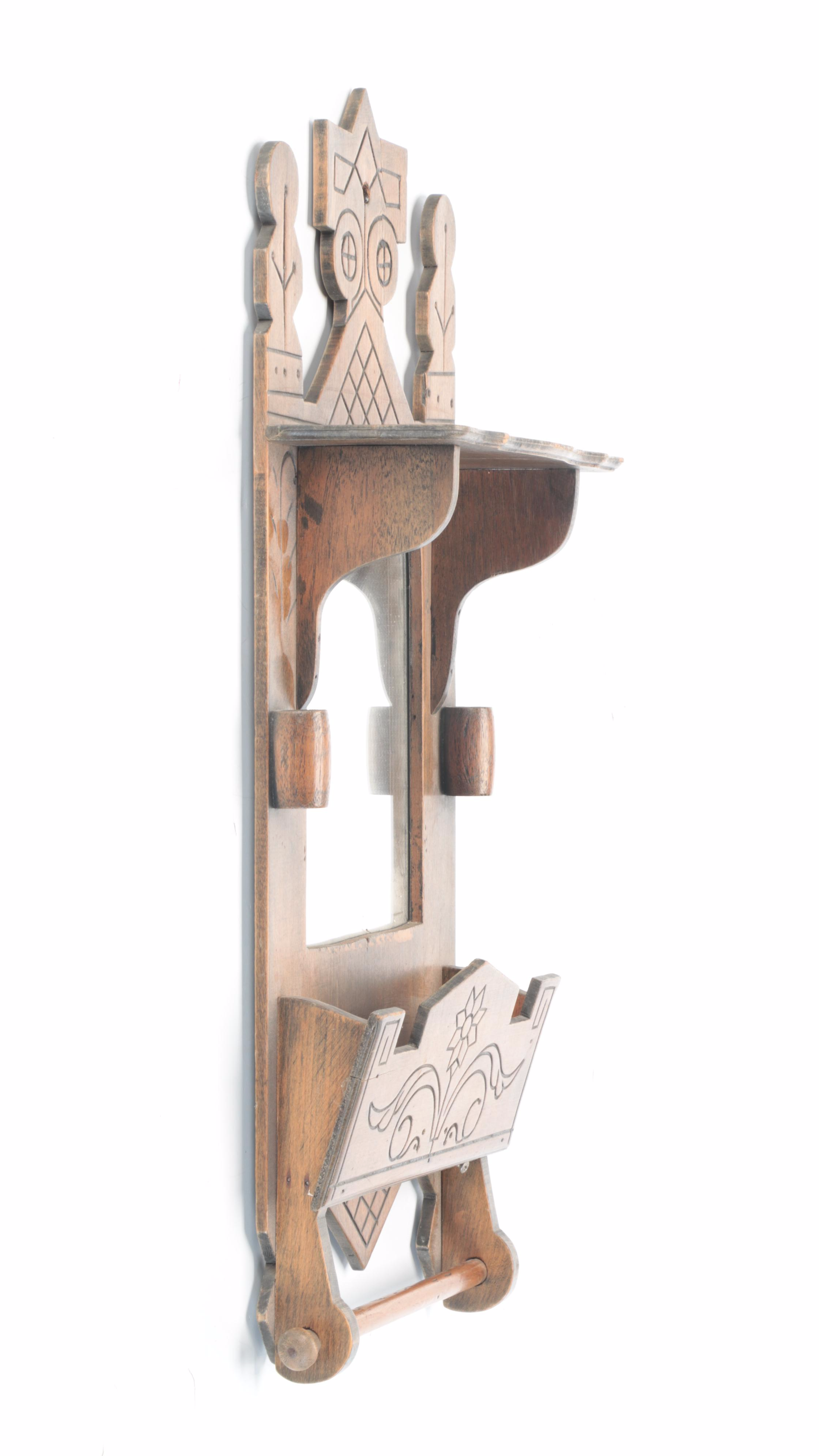 Eastlake Style Poplar Wood Shaving Mirror with Towel Bar