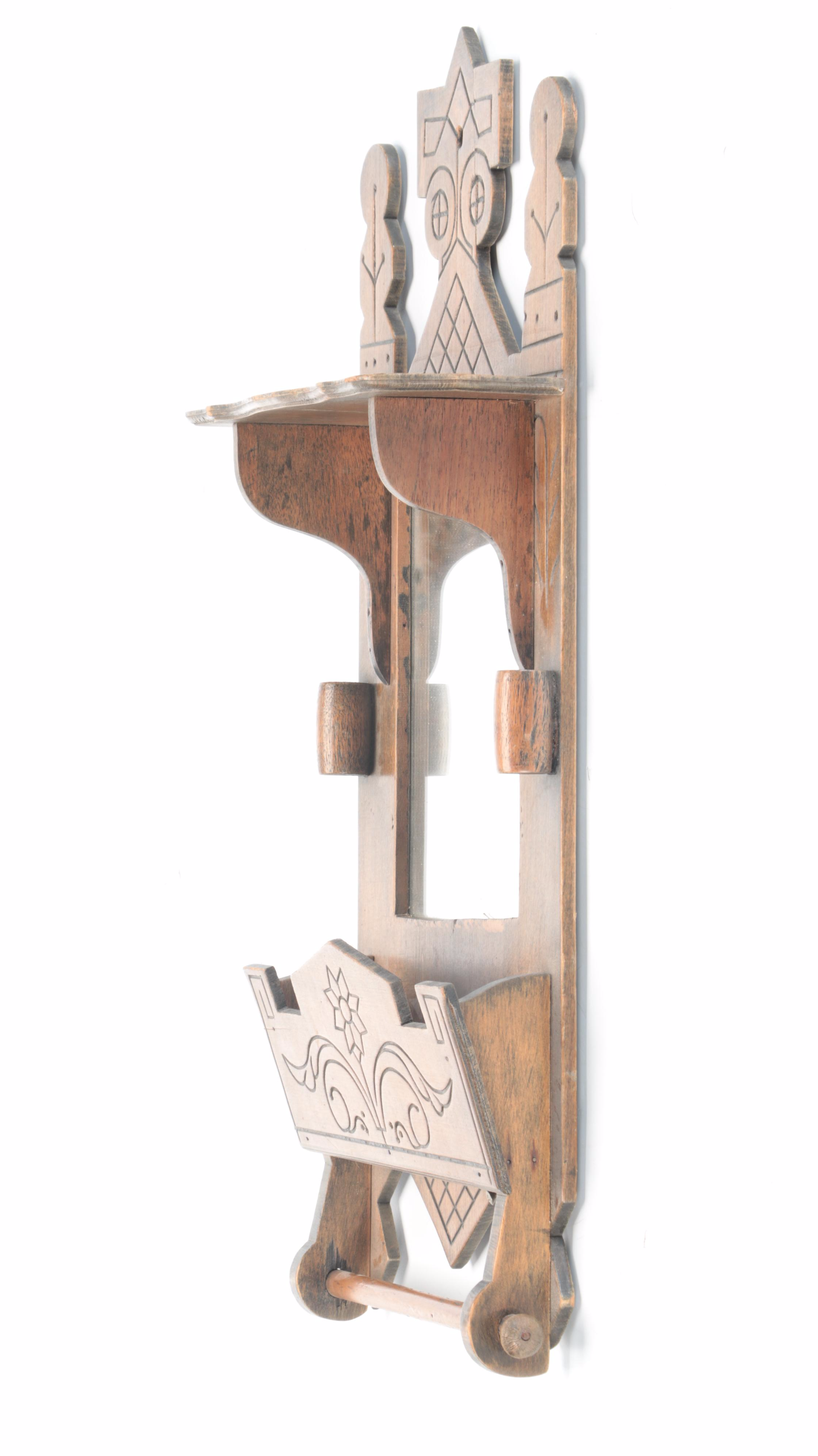 Eastlake Style Poplar Wood Shaving Mirror with Towel Bar