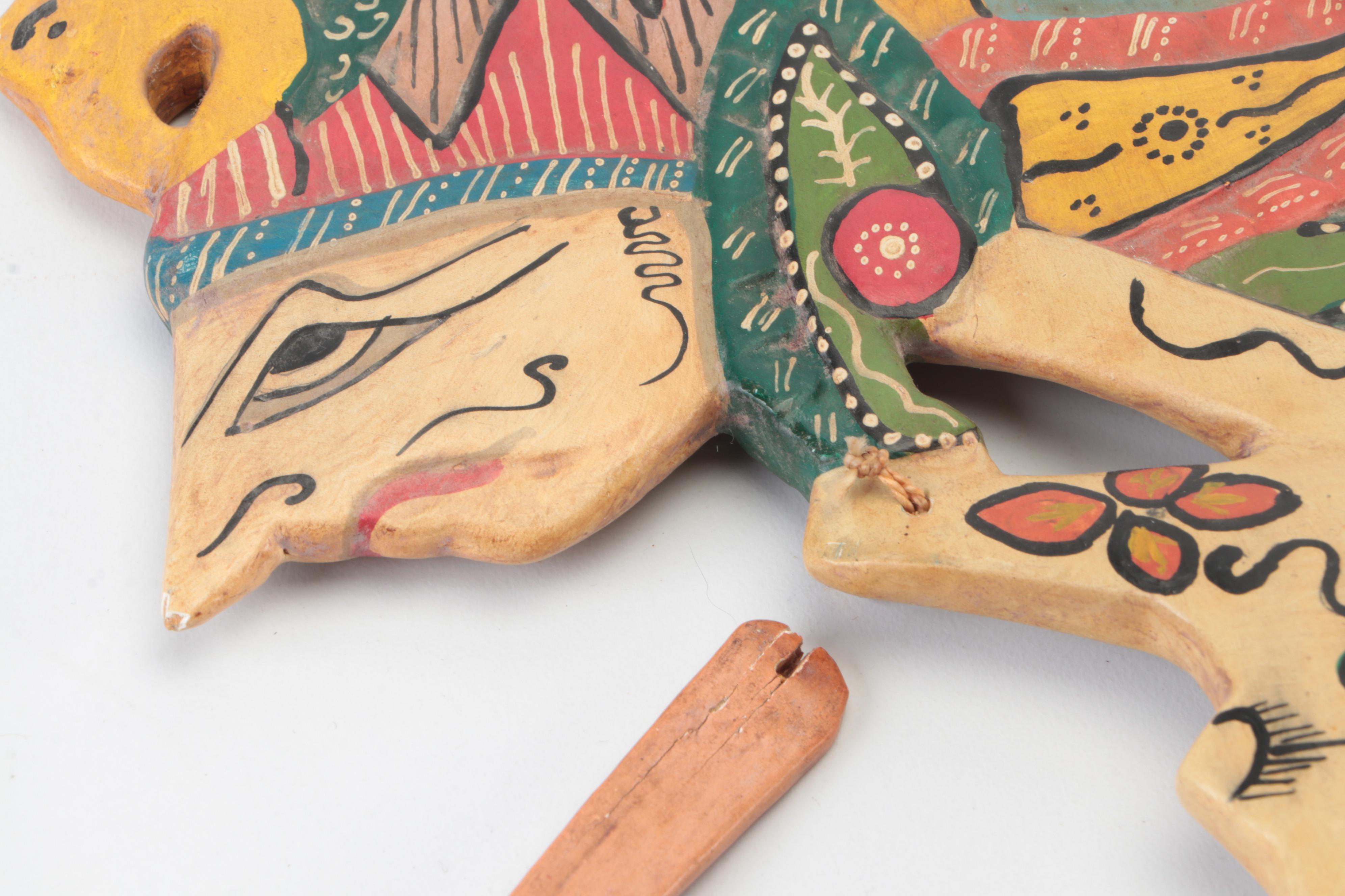 Indonesian Wayang Kulit Polychrome Carved Wood Puppets, 20th C.